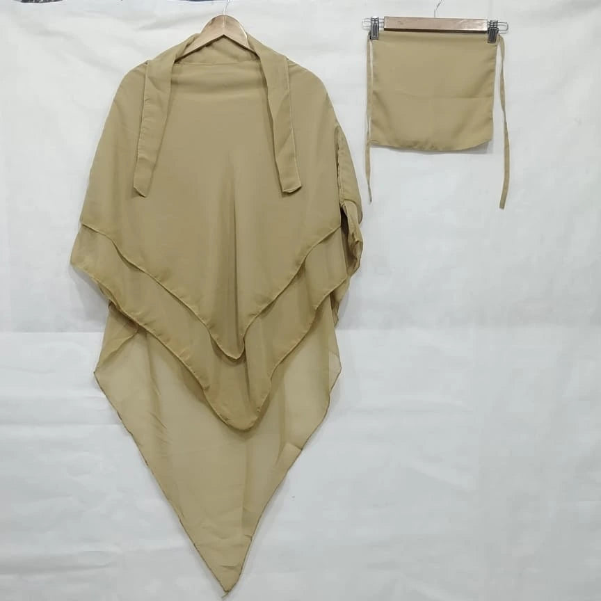 3 Layer Khimar + Niqab - Beige