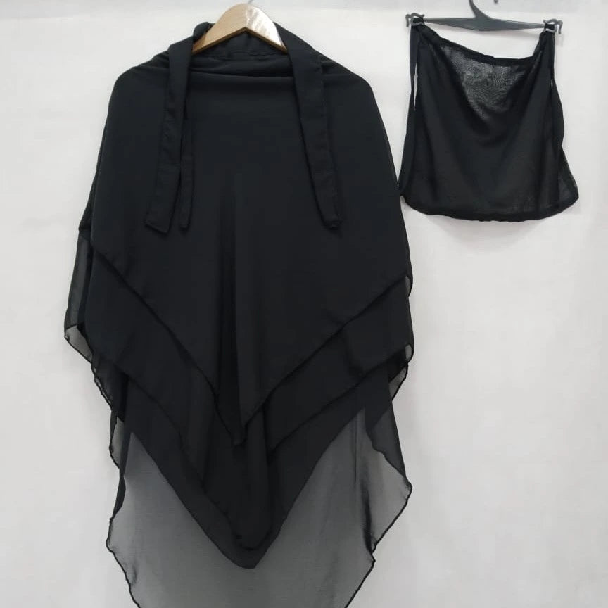 3 Layer Khimar + Niqab - Black