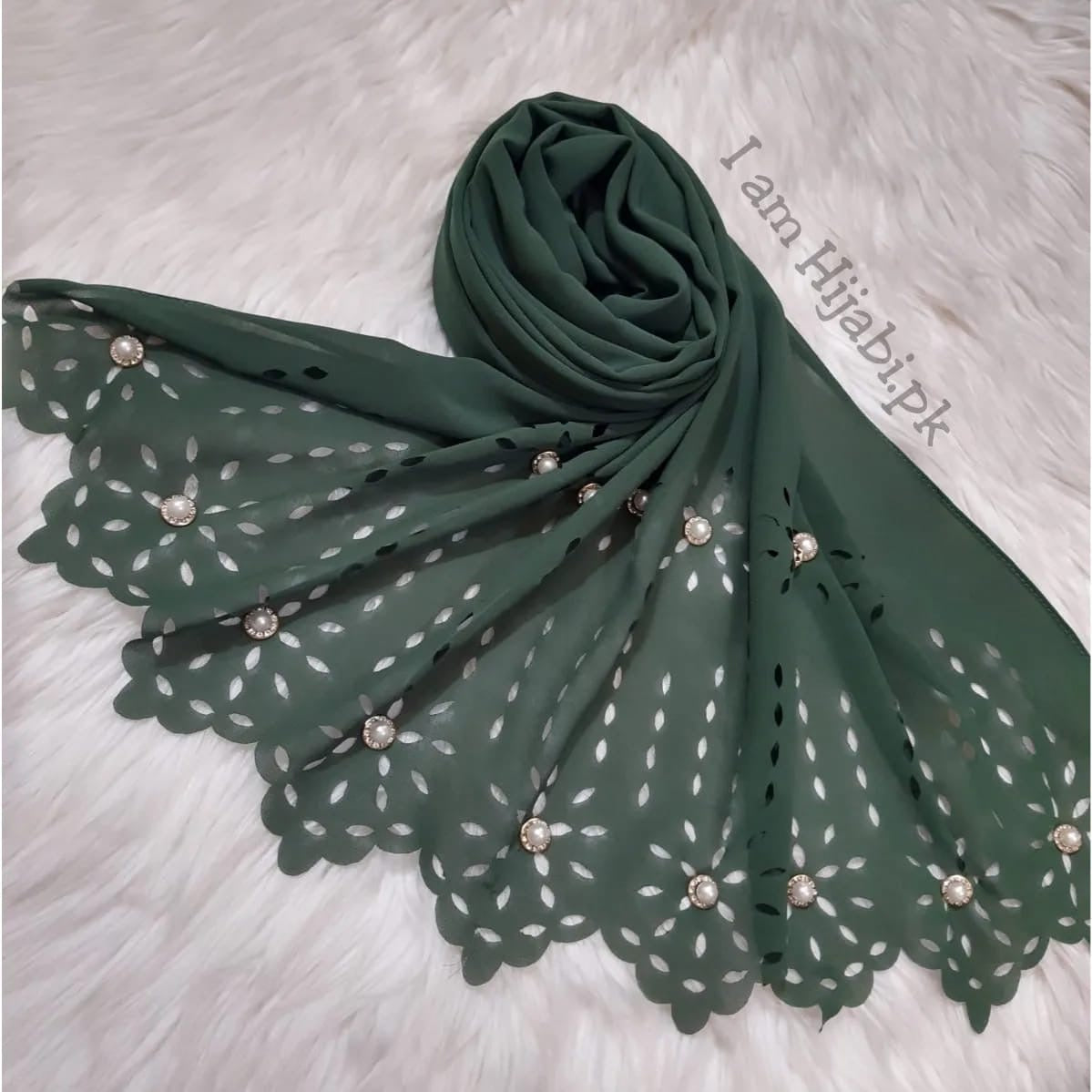 Laser Cut Georgette - Dark Green