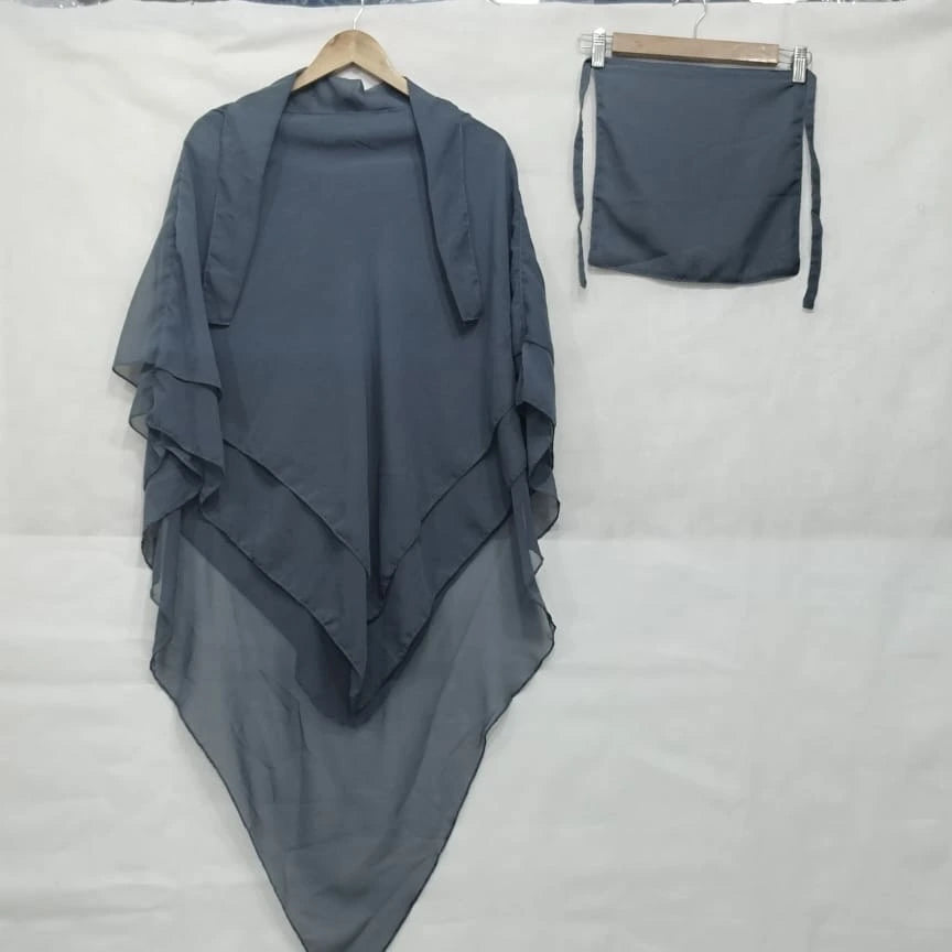 3 Layer Khimar + Niqab - Dark Grey