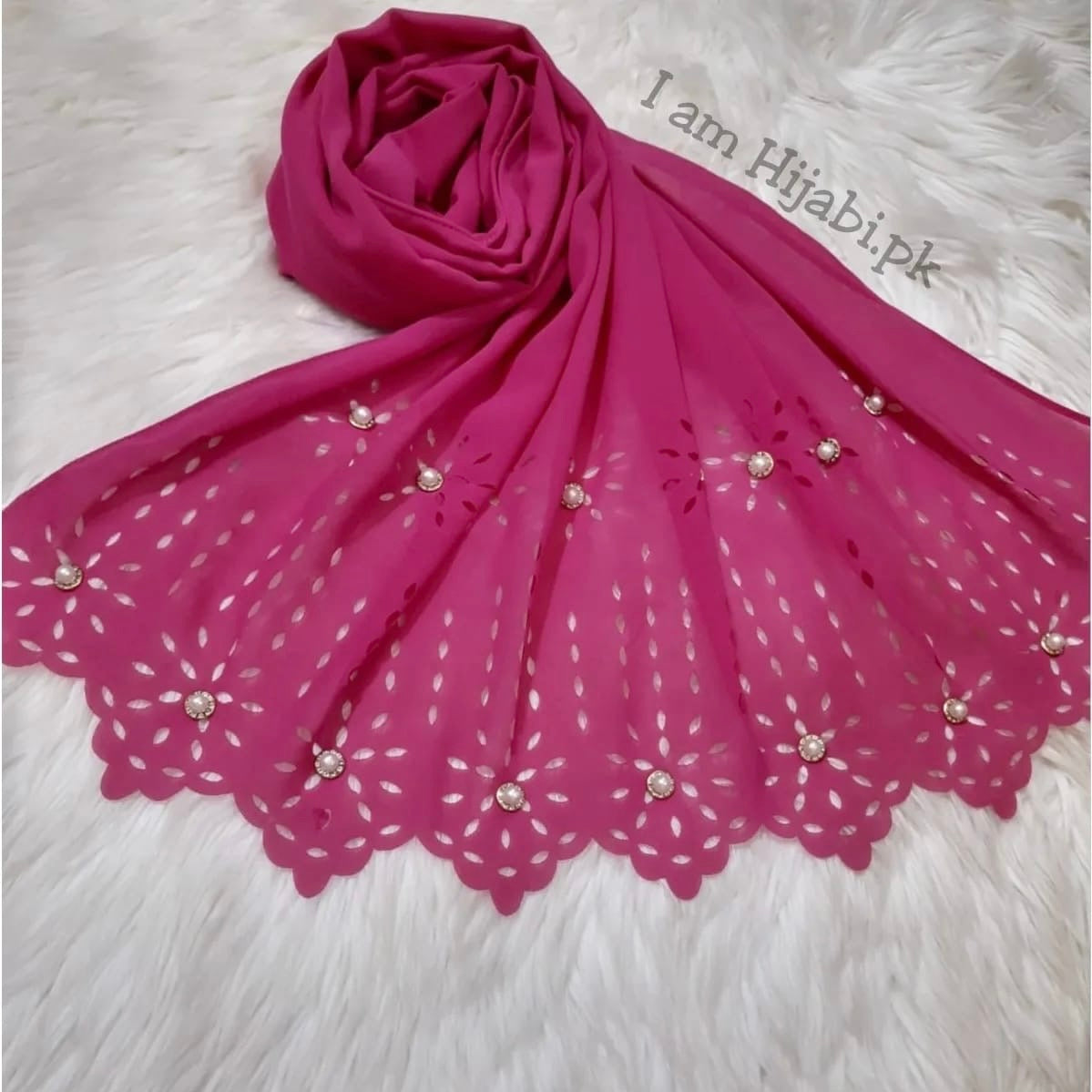 Laser Cut Georgette - Hot Pink