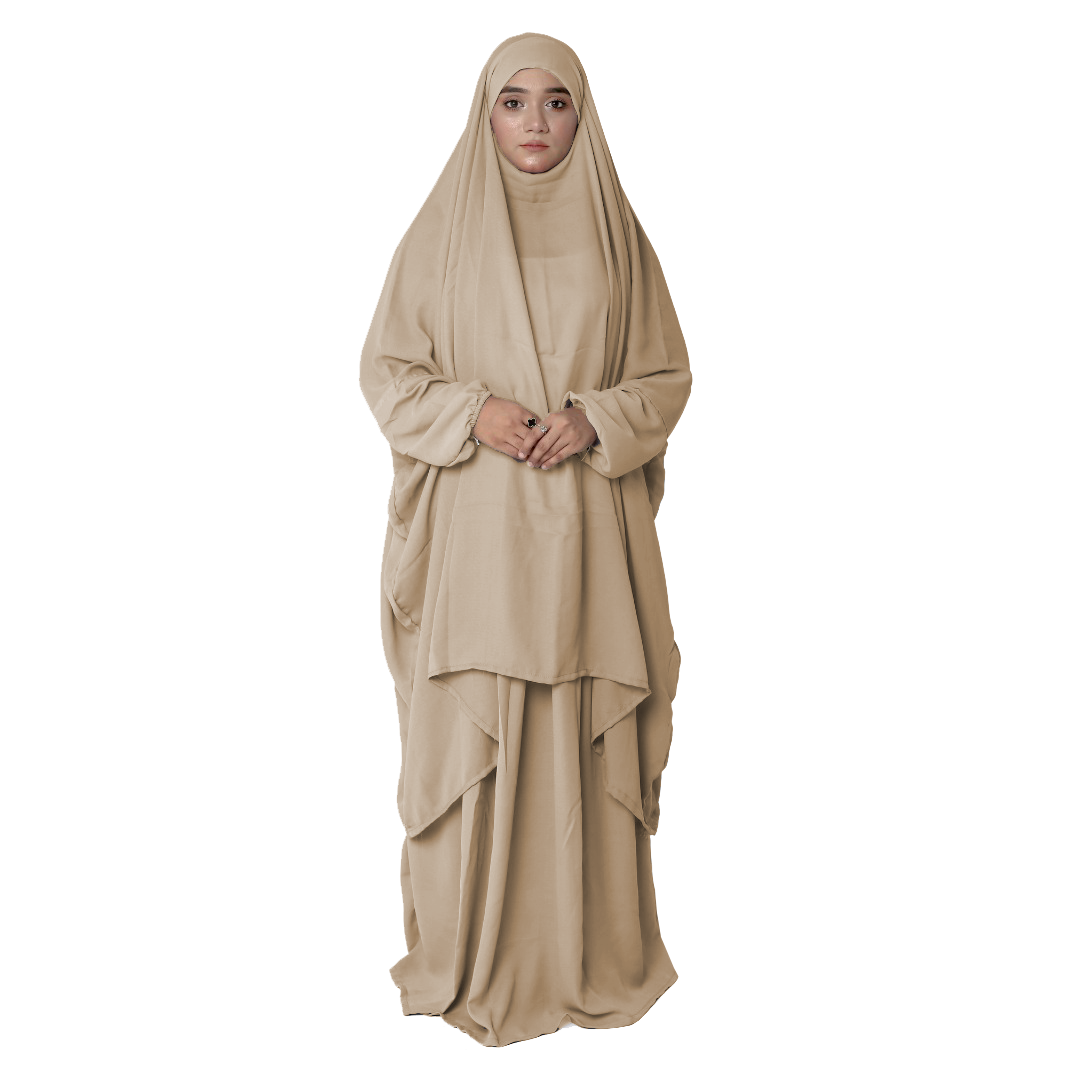 3 Piece Jilbab Abaya - Beige