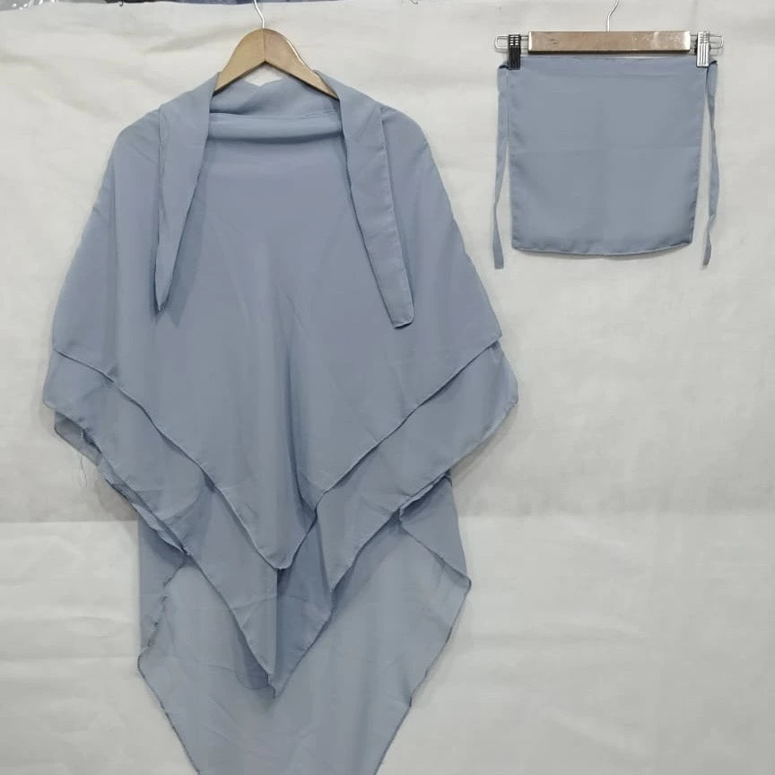 3 Layer Khimar + Niqab - Light Grey