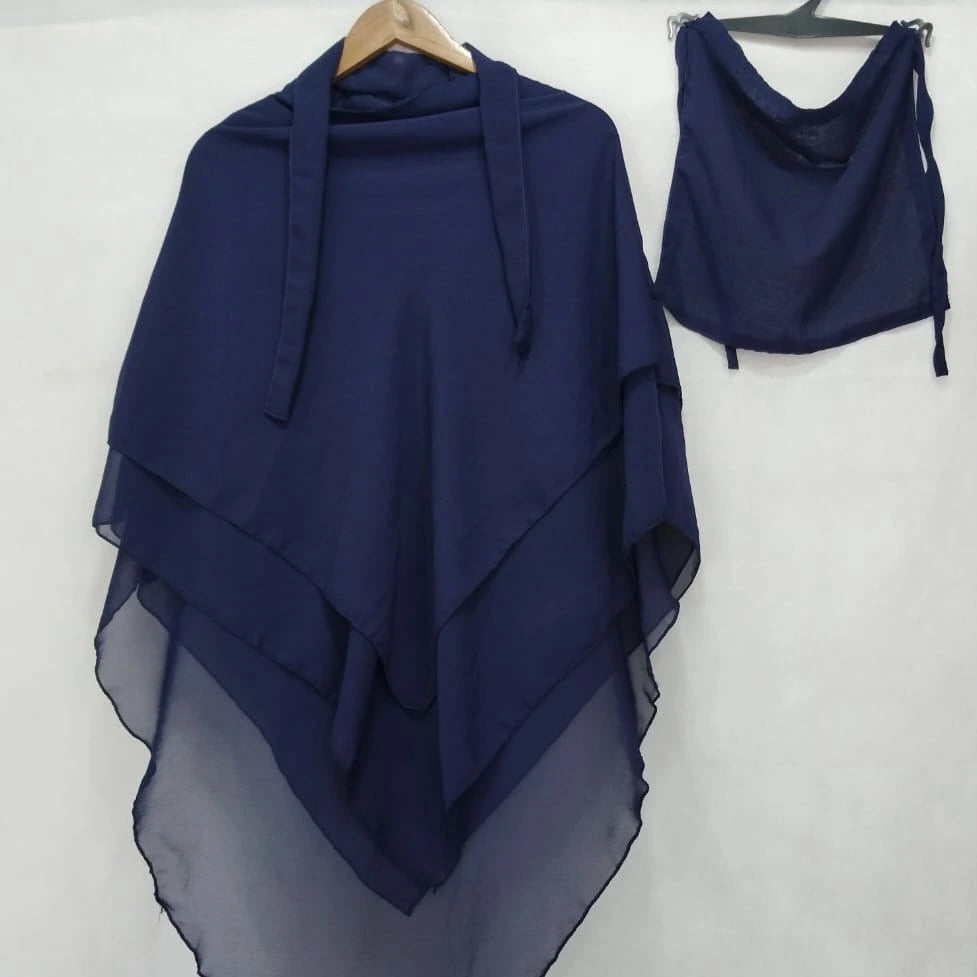 3 Layer Khimar + Niqab - Navy Blue