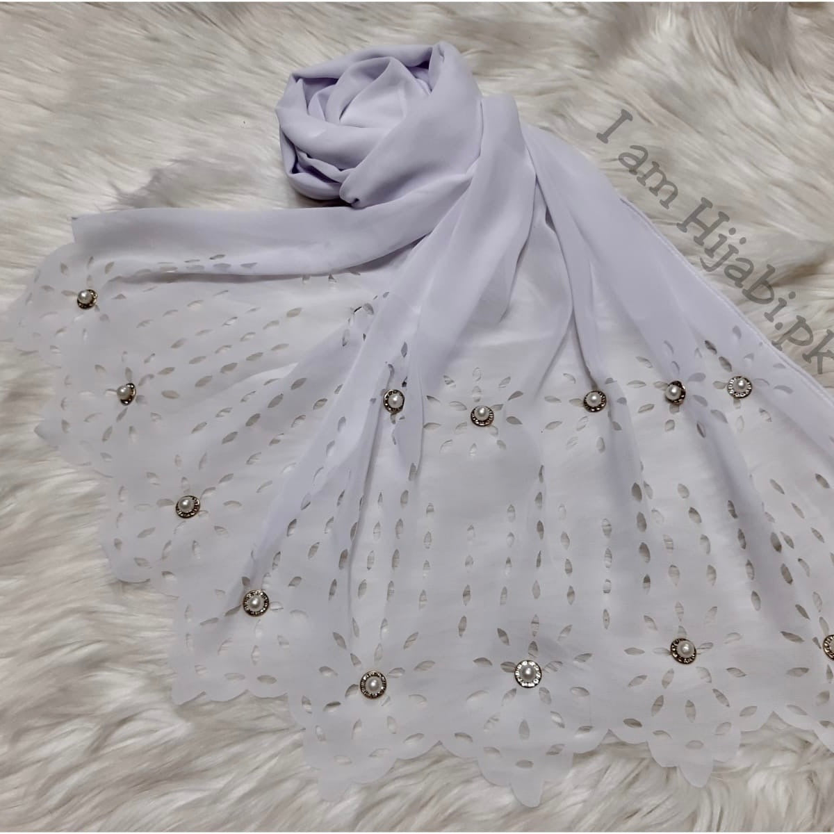 Laser Cut Georgette - Pure White