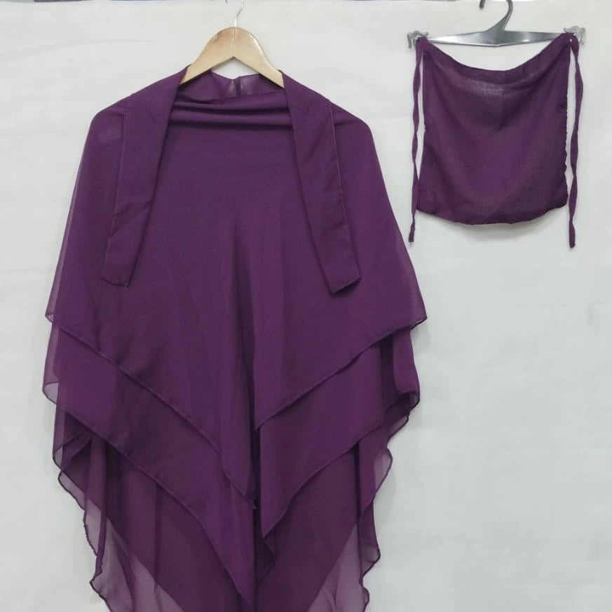 3 Layer Khimar + Niqab - Purple
