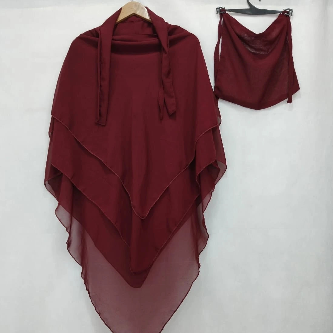 3 Layer Khimar + Niqab - Red