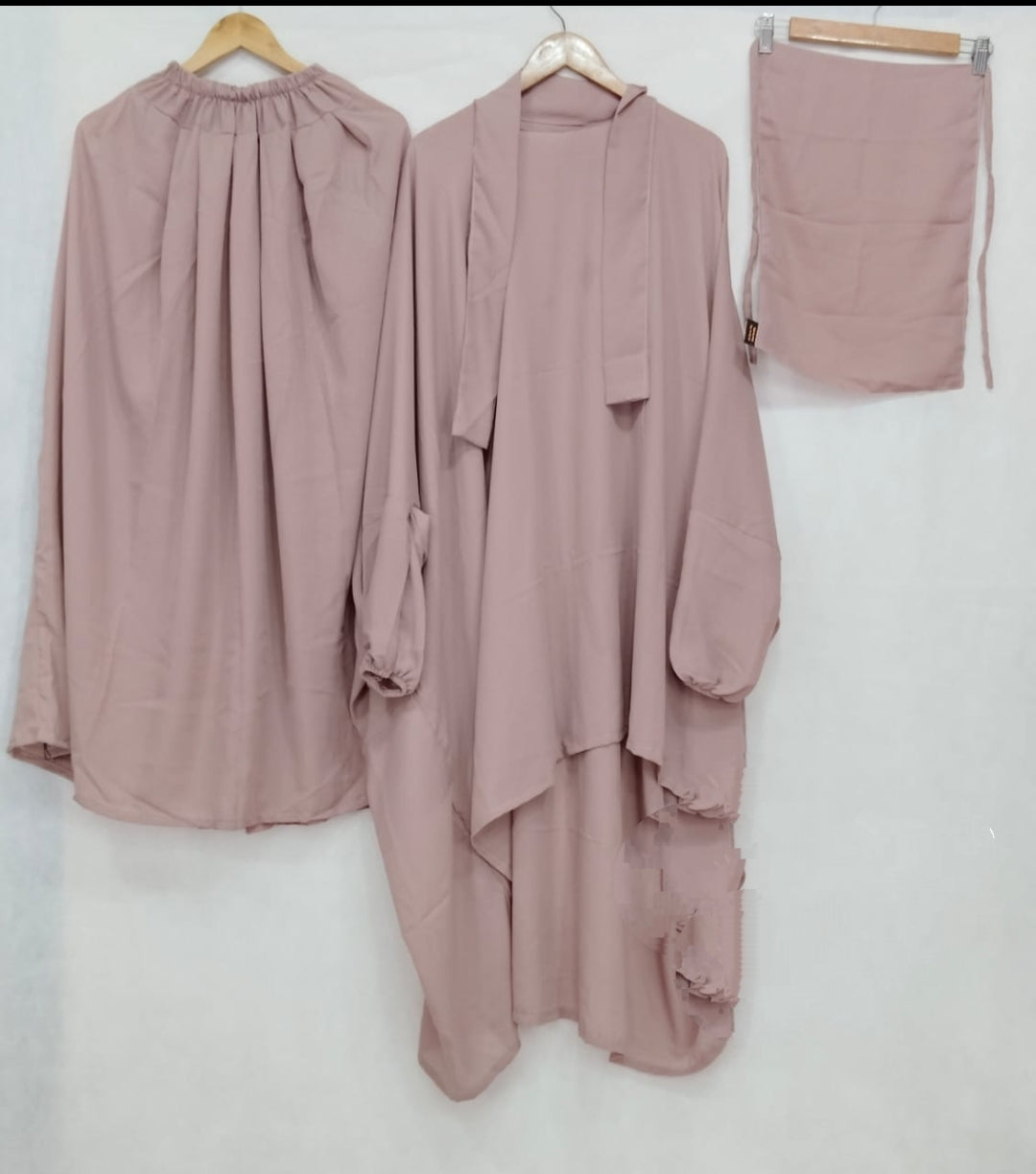 3 Piece Jilbab Abaya - Tea Pink