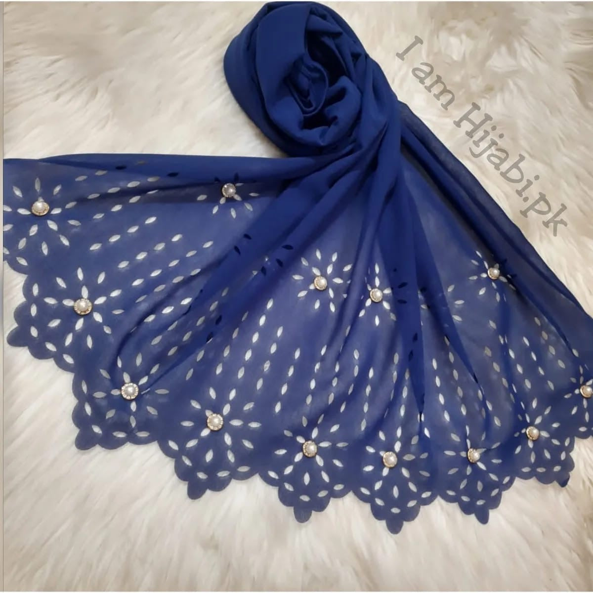 Laser Cut Georgette - Royal Blue