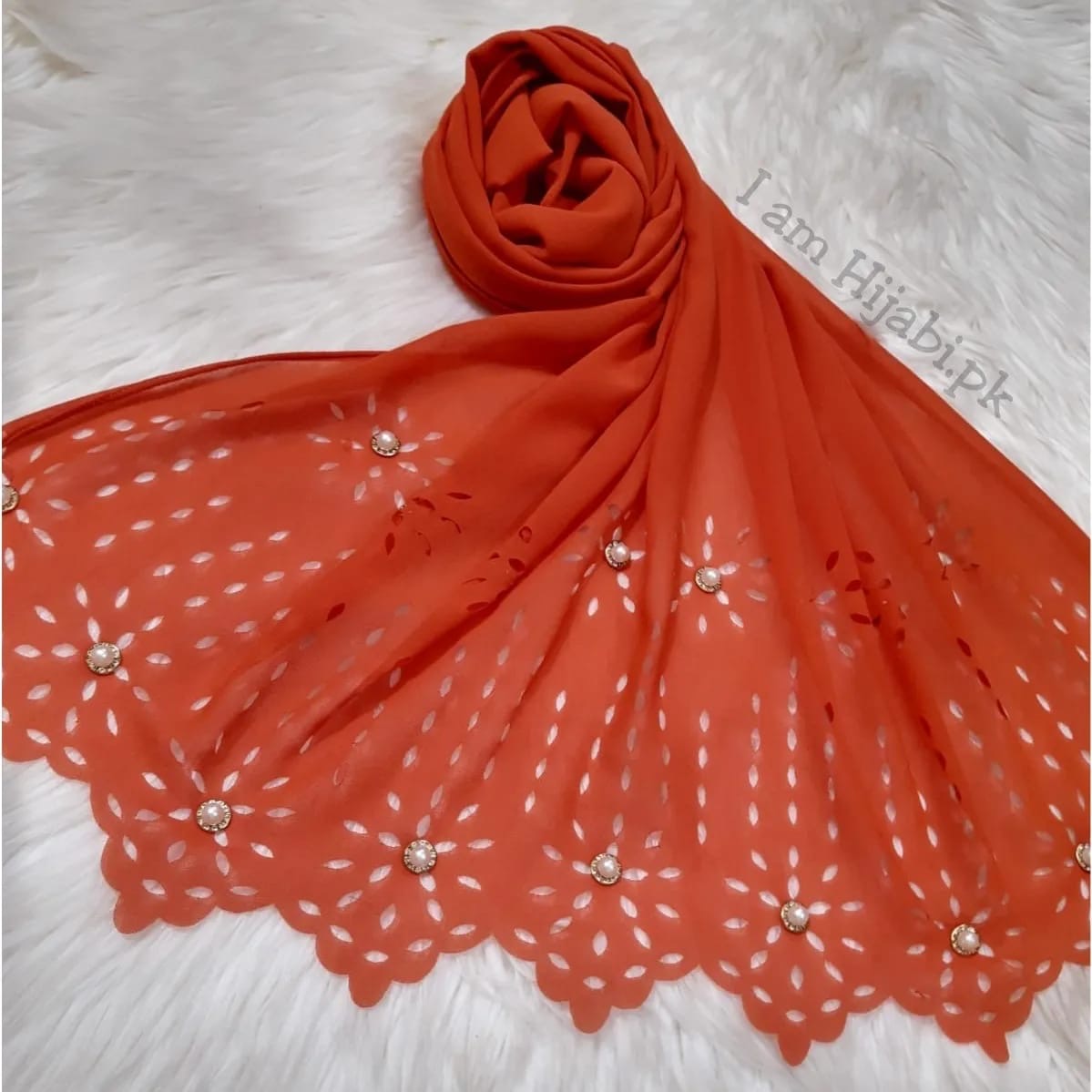 Laser Cut Georgette - Rust