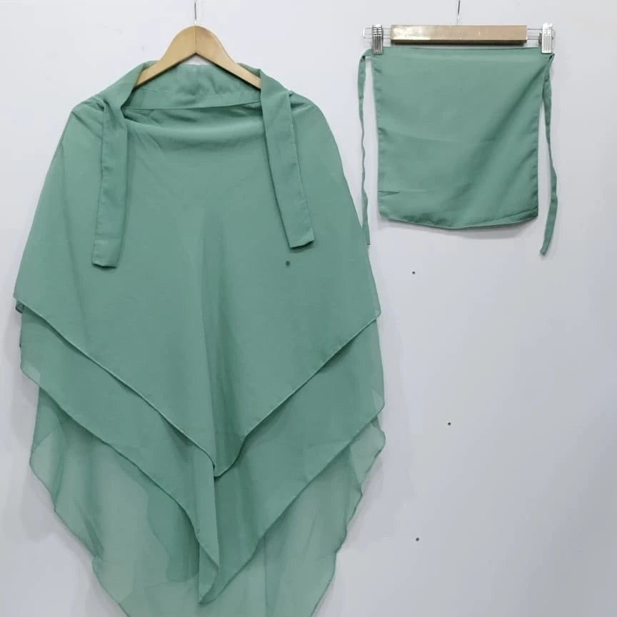 3 Layer Khimar + Niqab - Sea Green