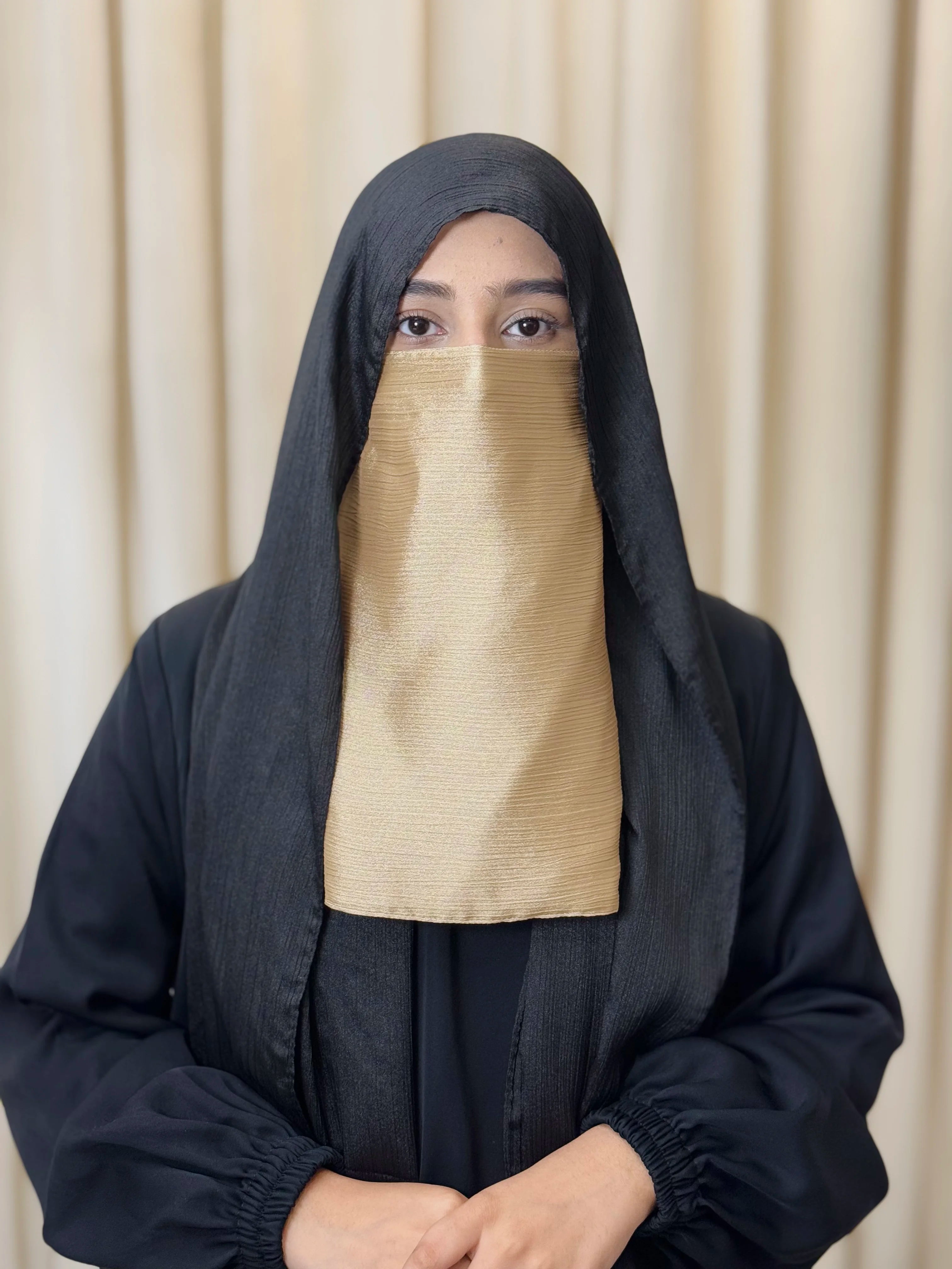 Silk Half Niqab - Beige Gold
