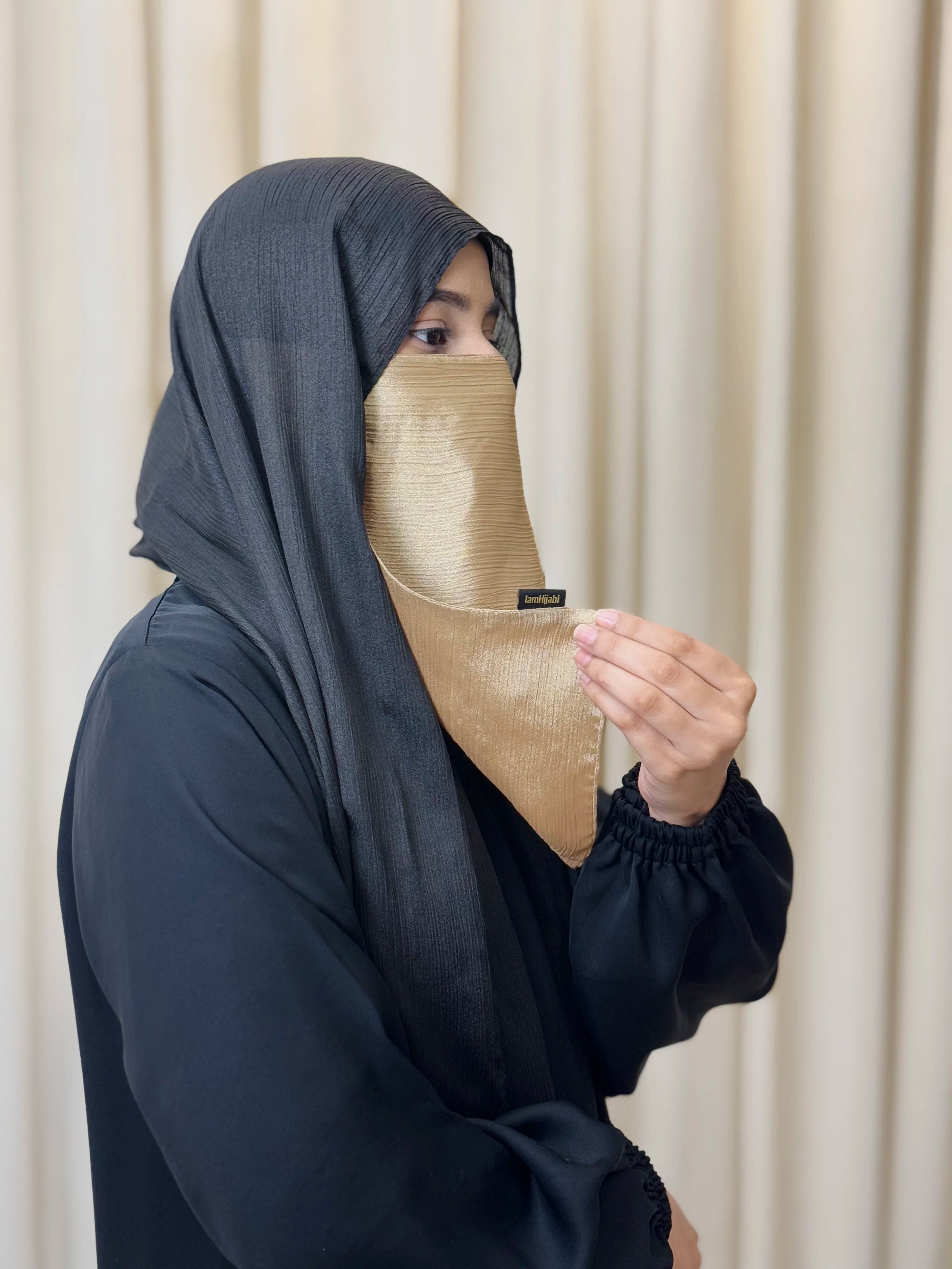 Silk Half Niqab - Beige Gold