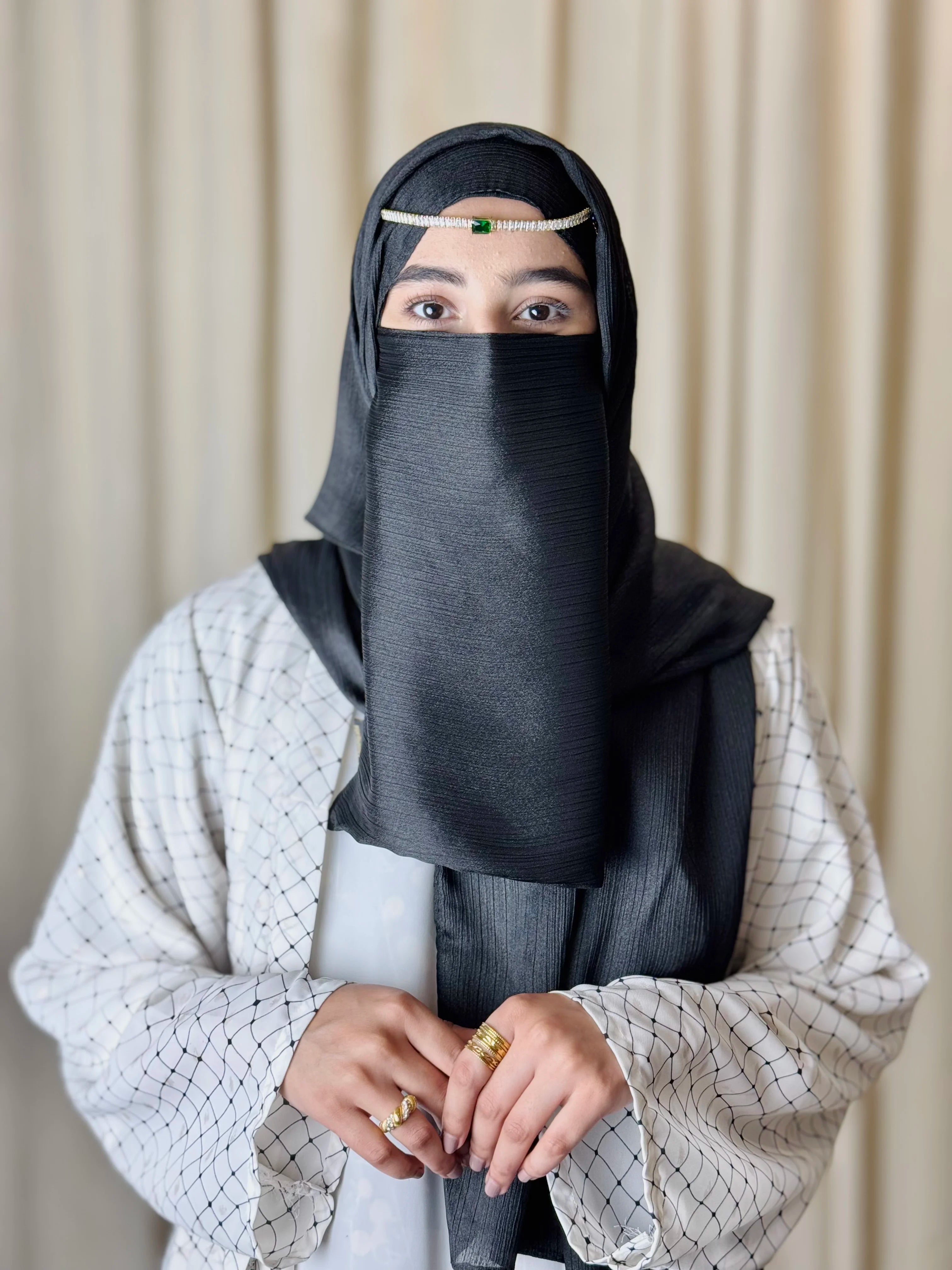 Silk Hijab And Niqab Set - Black