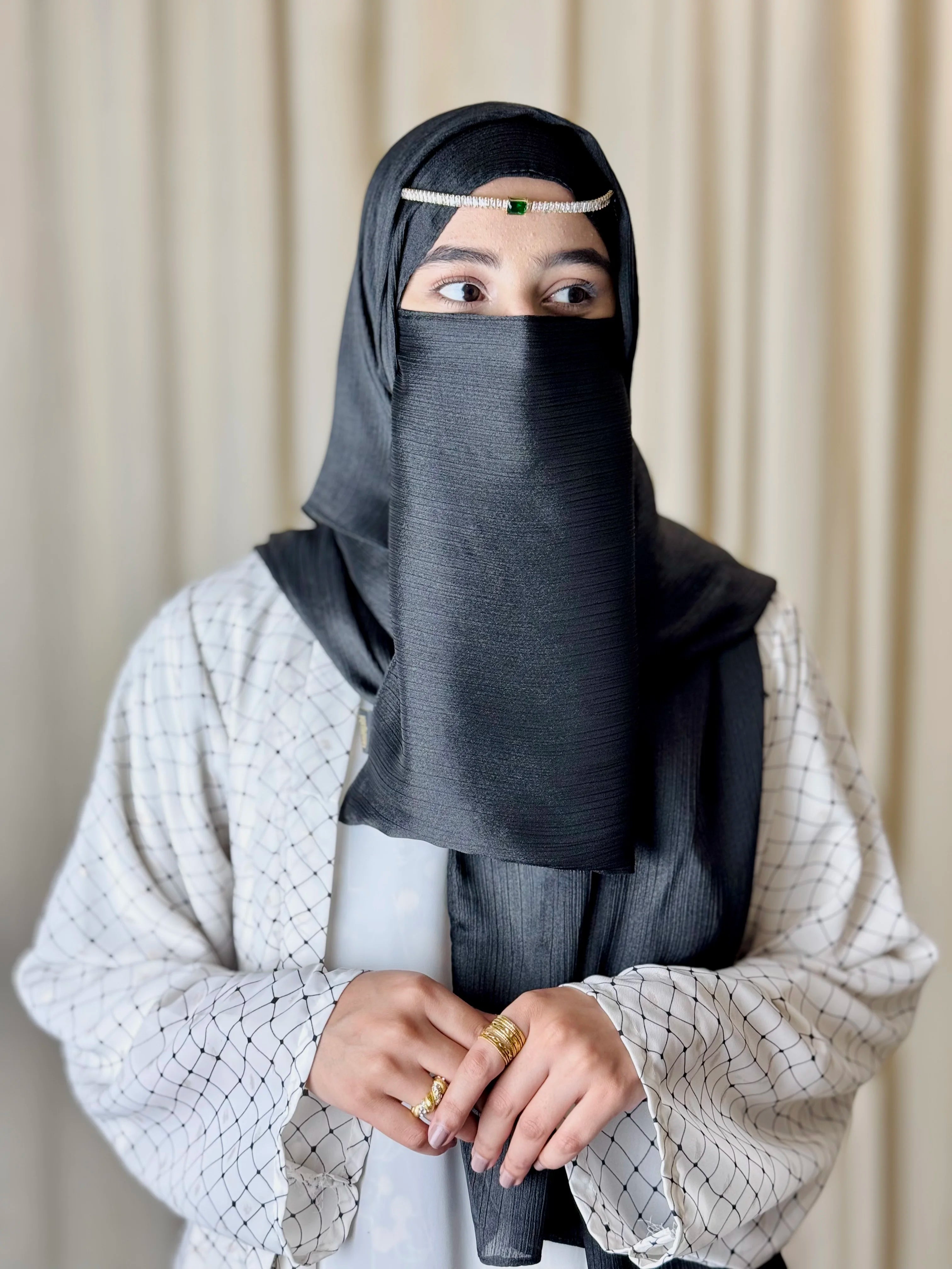 Silk Hijab And Niqab Set - Black