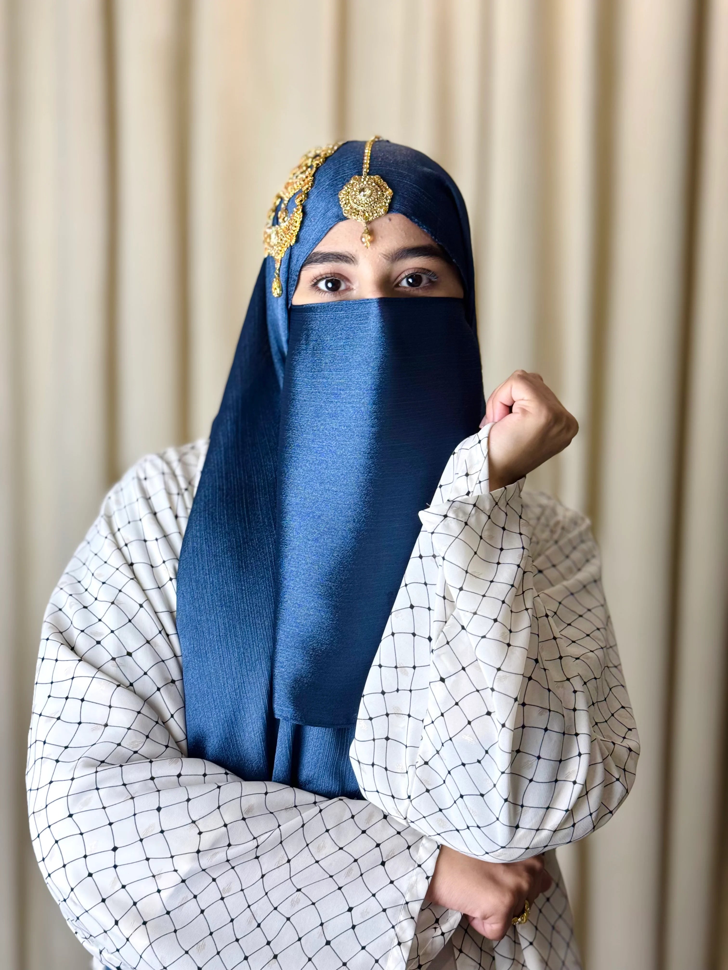 Silk Hijab And Niqab Set - Bluish Gray