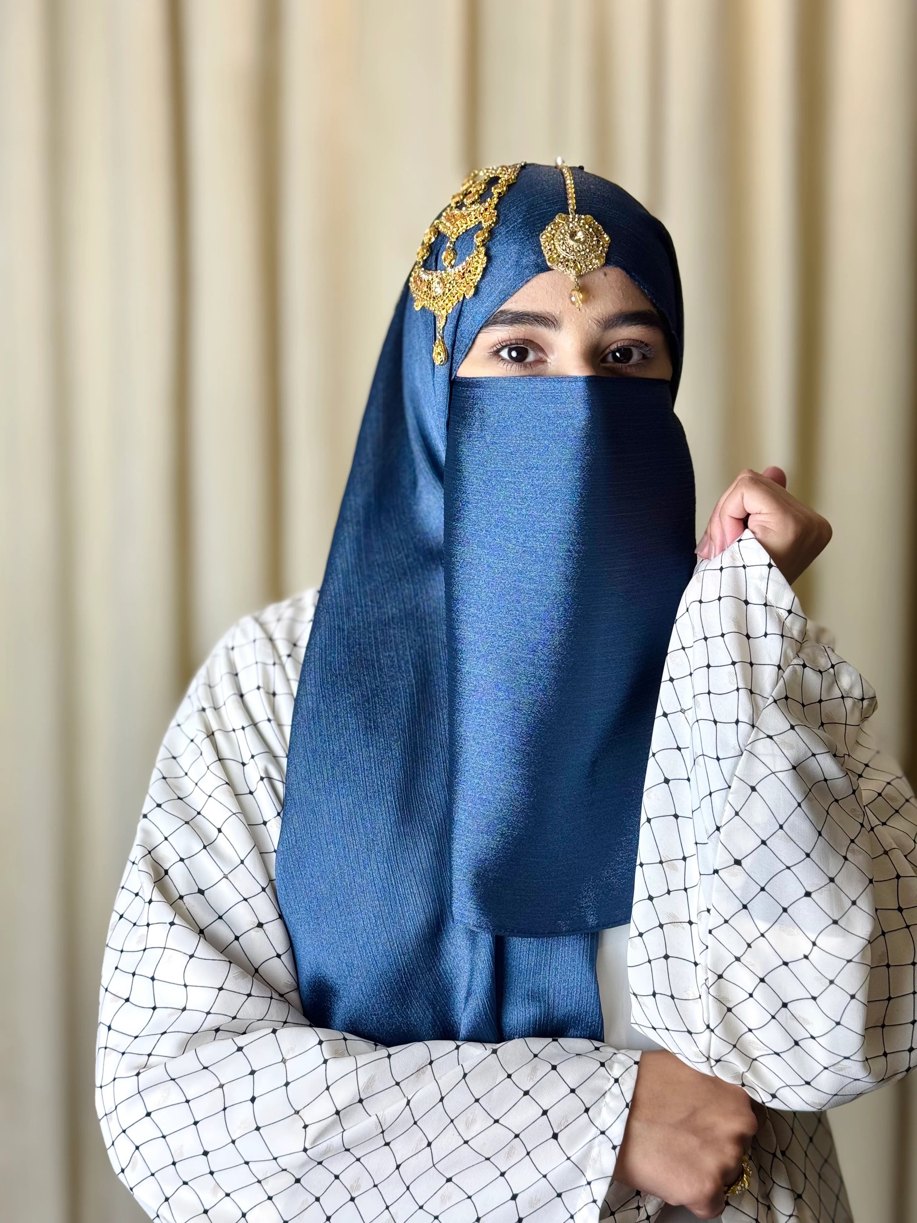 Silk Hijab And Niqab Set - Bluish Gray