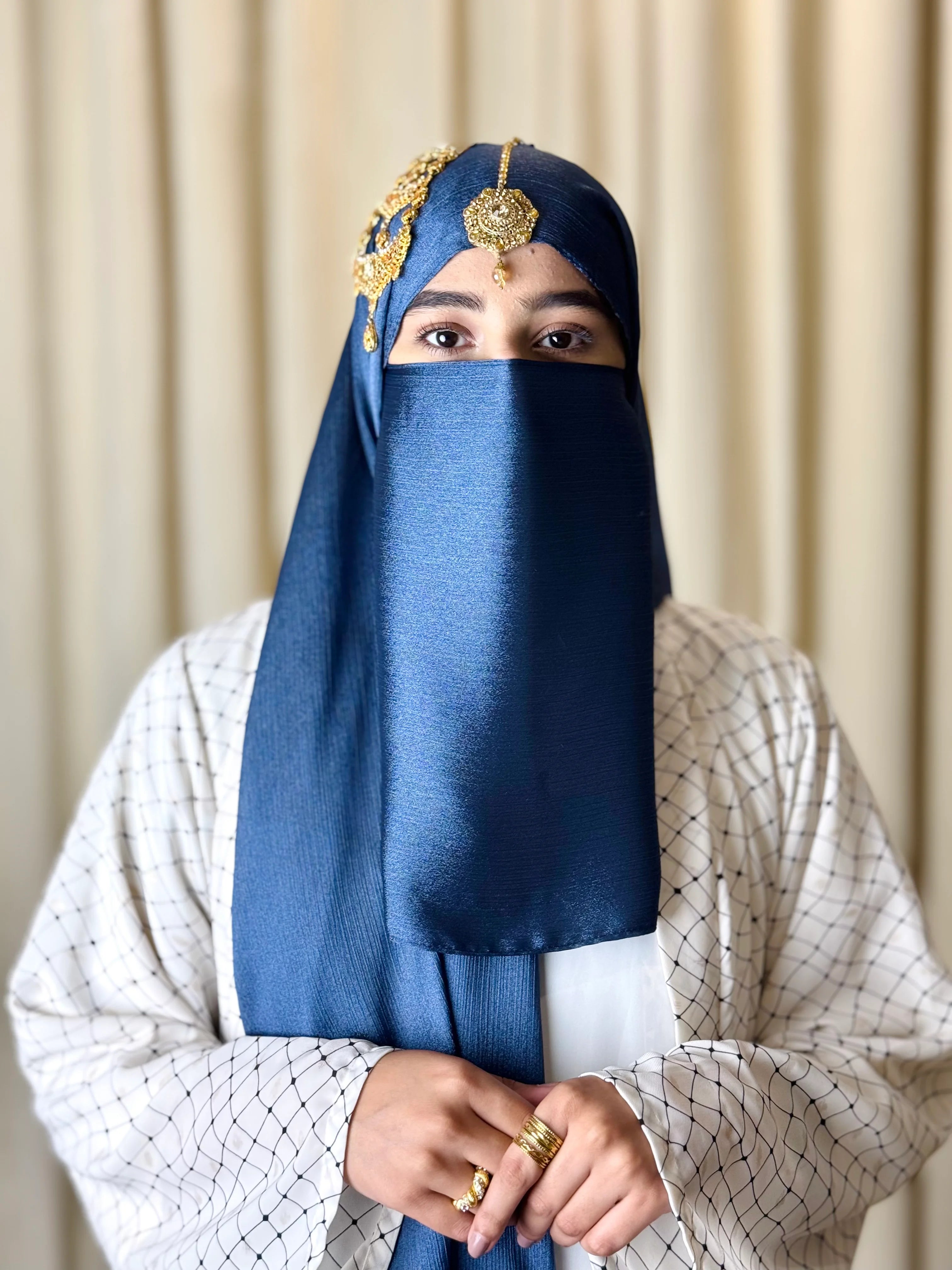 Silk Hijab And Niqab Set - Bluish Gray