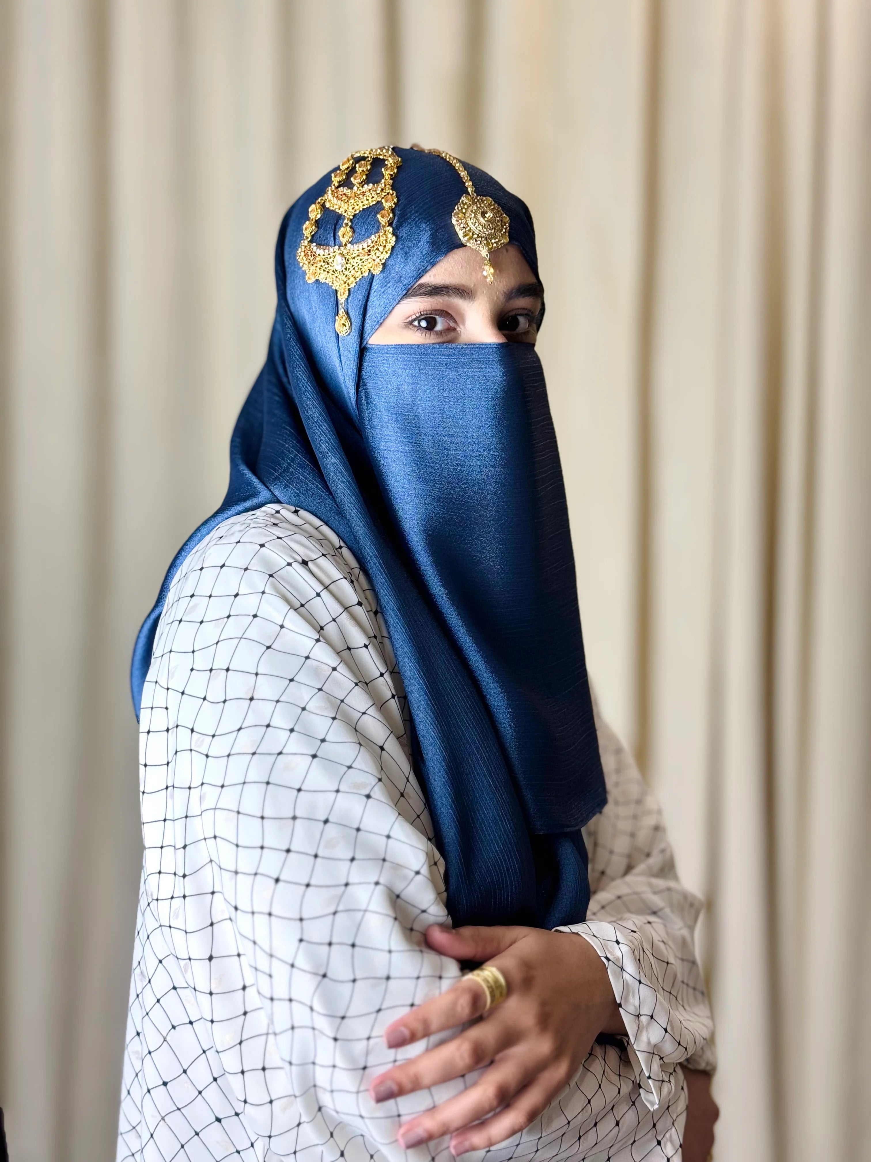 Silk Hijab And Niqab Set - Bluish Gray