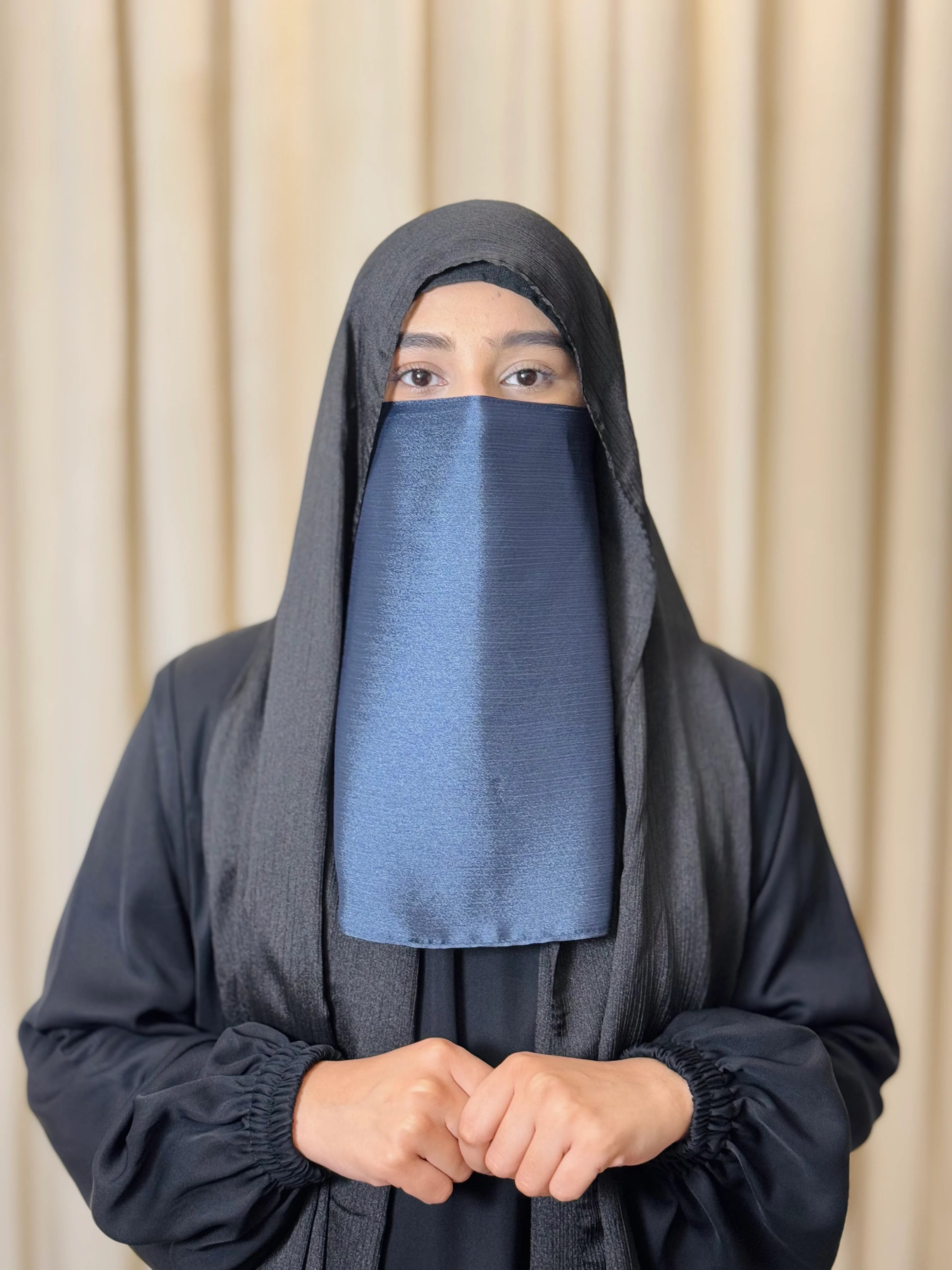 Silk Half Niqab - Bluish Grey