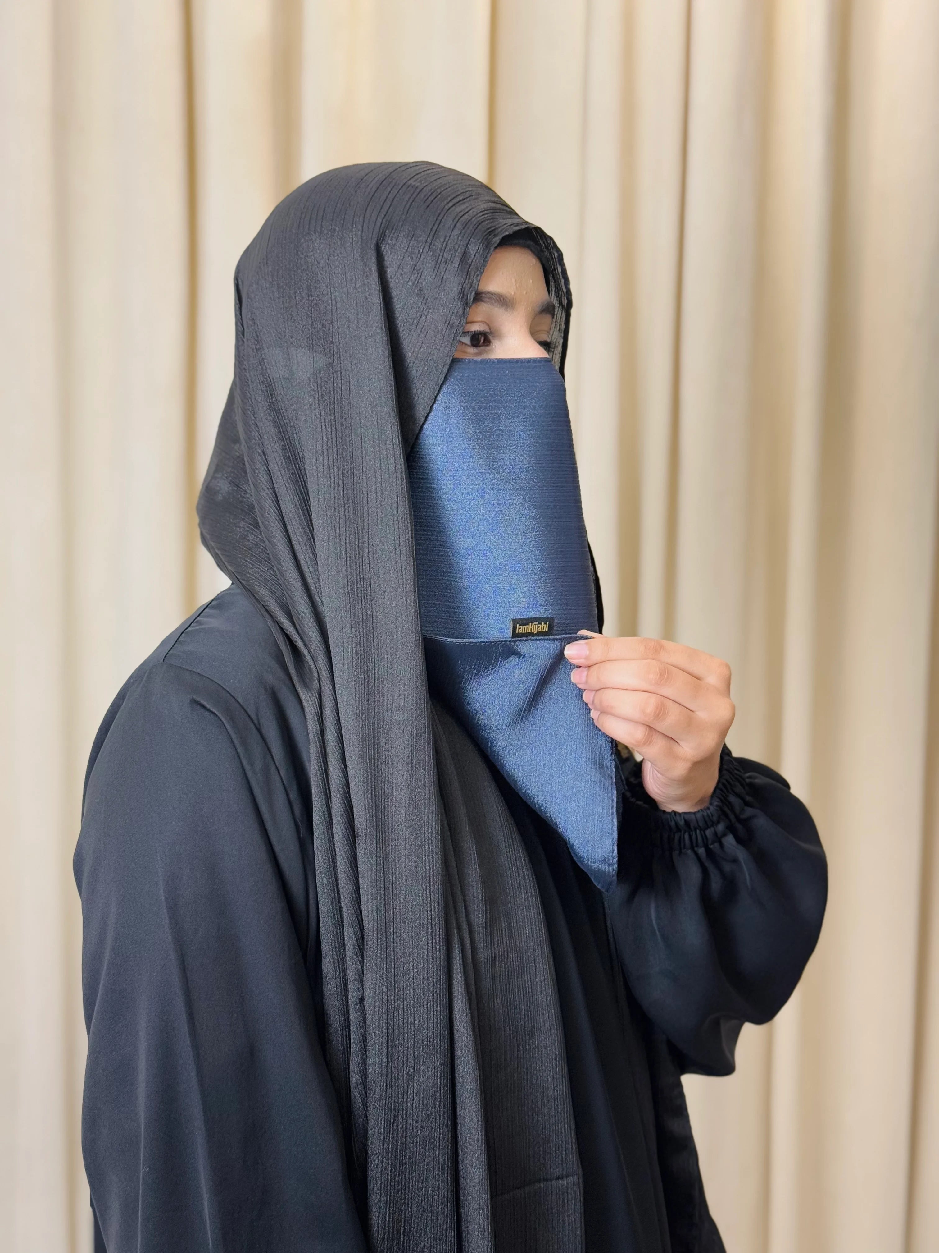 Silk Half Niqab - Bluish Grey