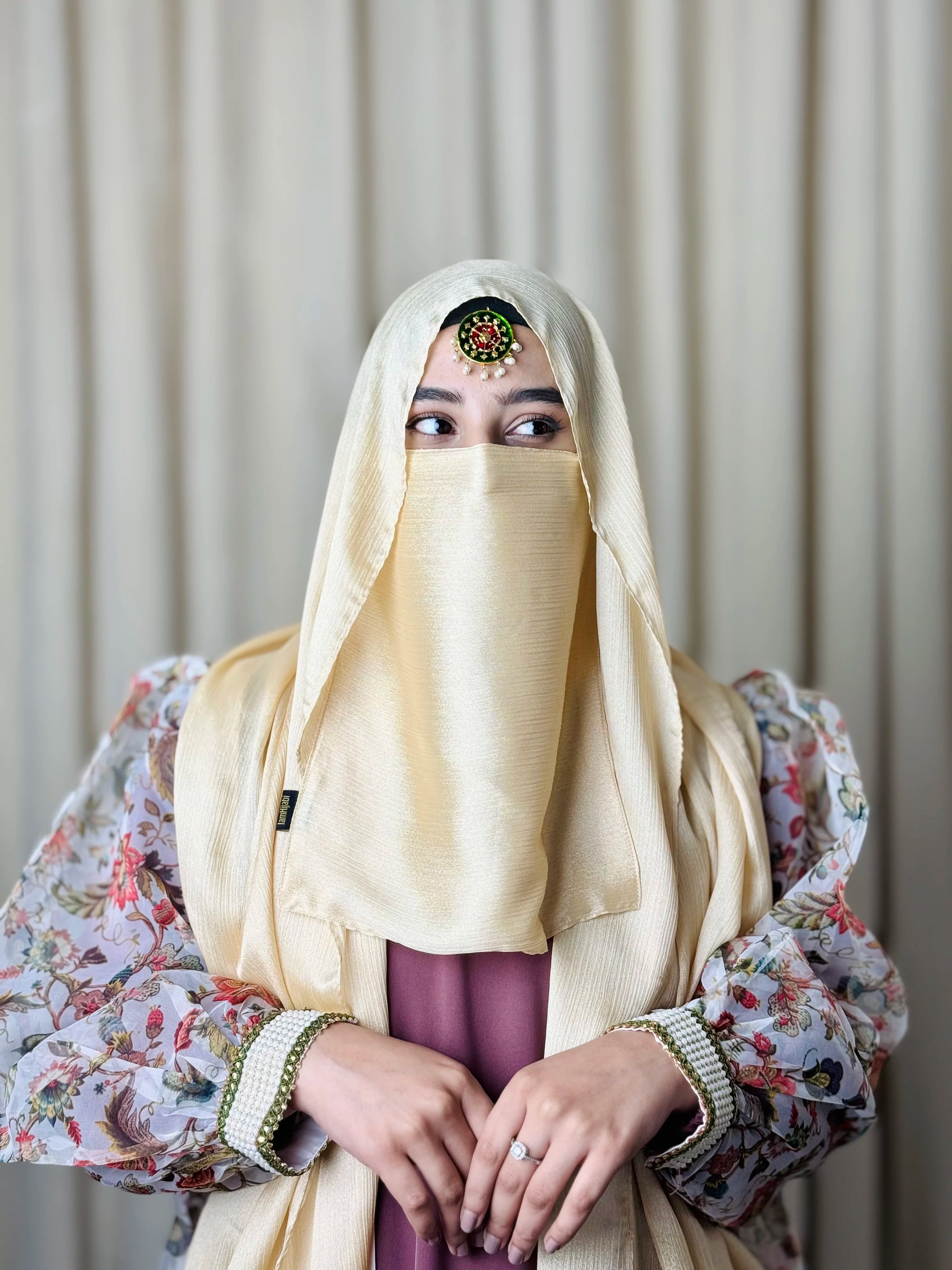 Silk Hijab And Niqab Set - Bright Gold