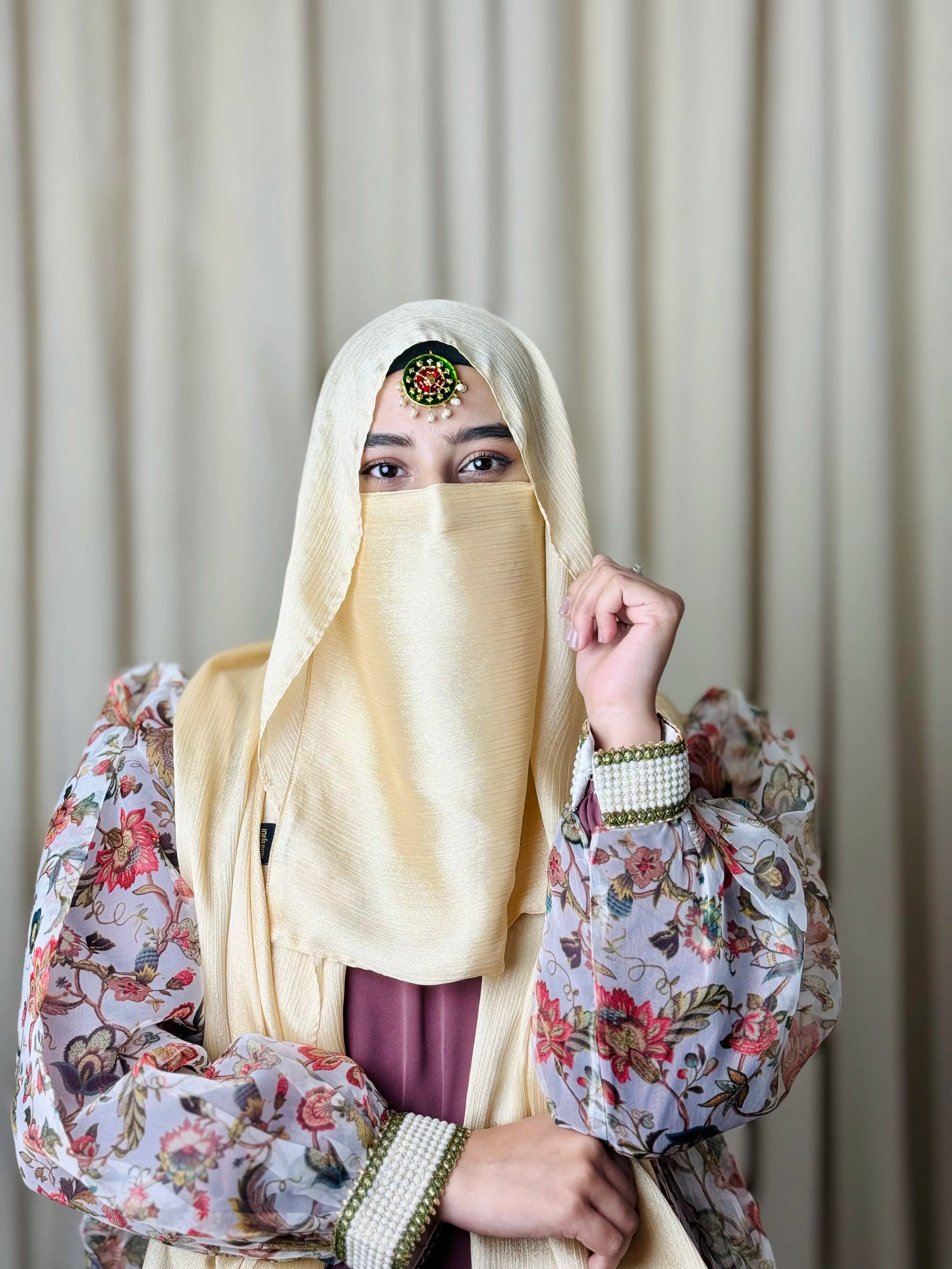 Silk Hijab And Niqab Set - Bright Gold