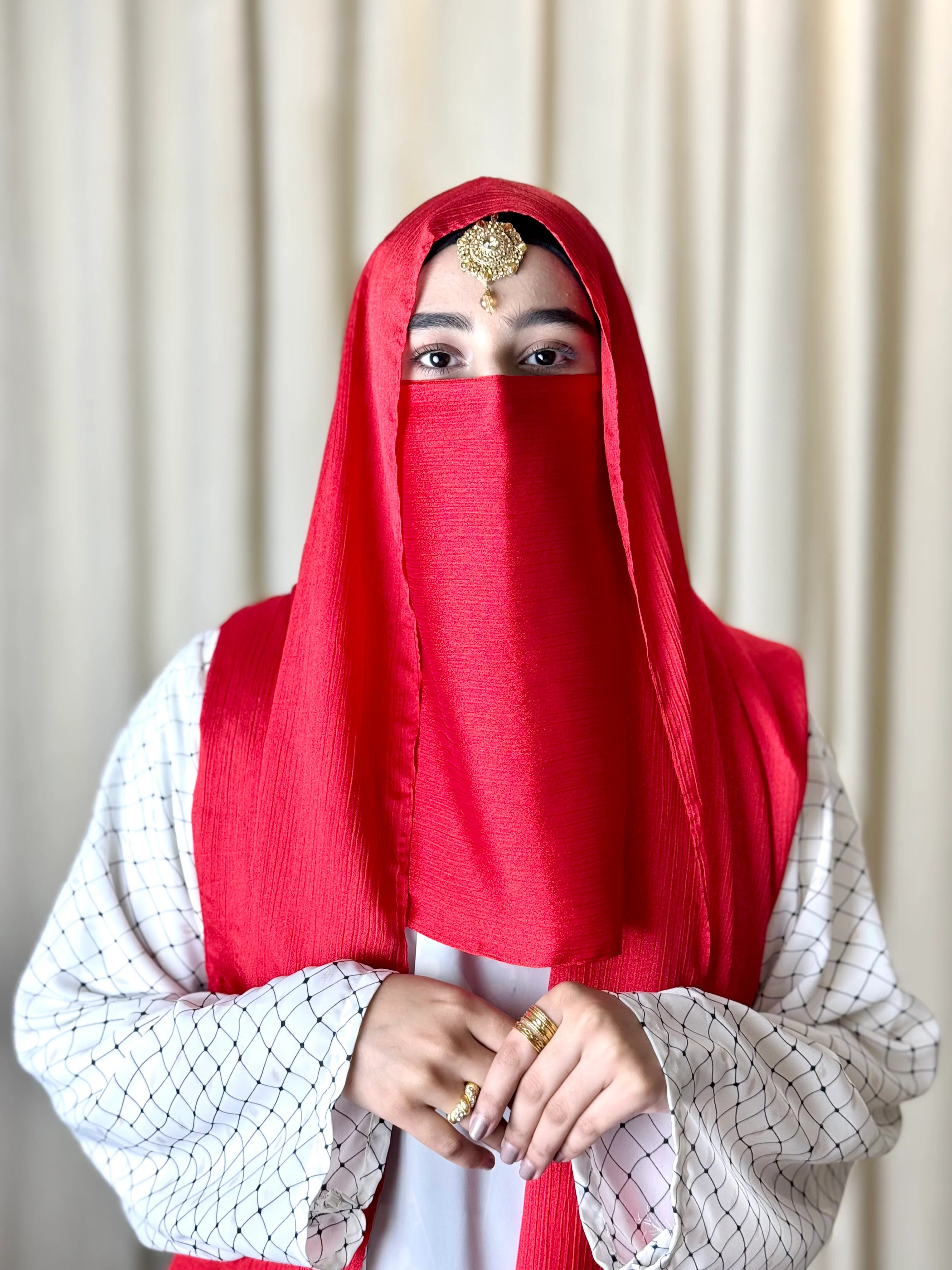 Silk Hijab And Niqab Set - Bright Red