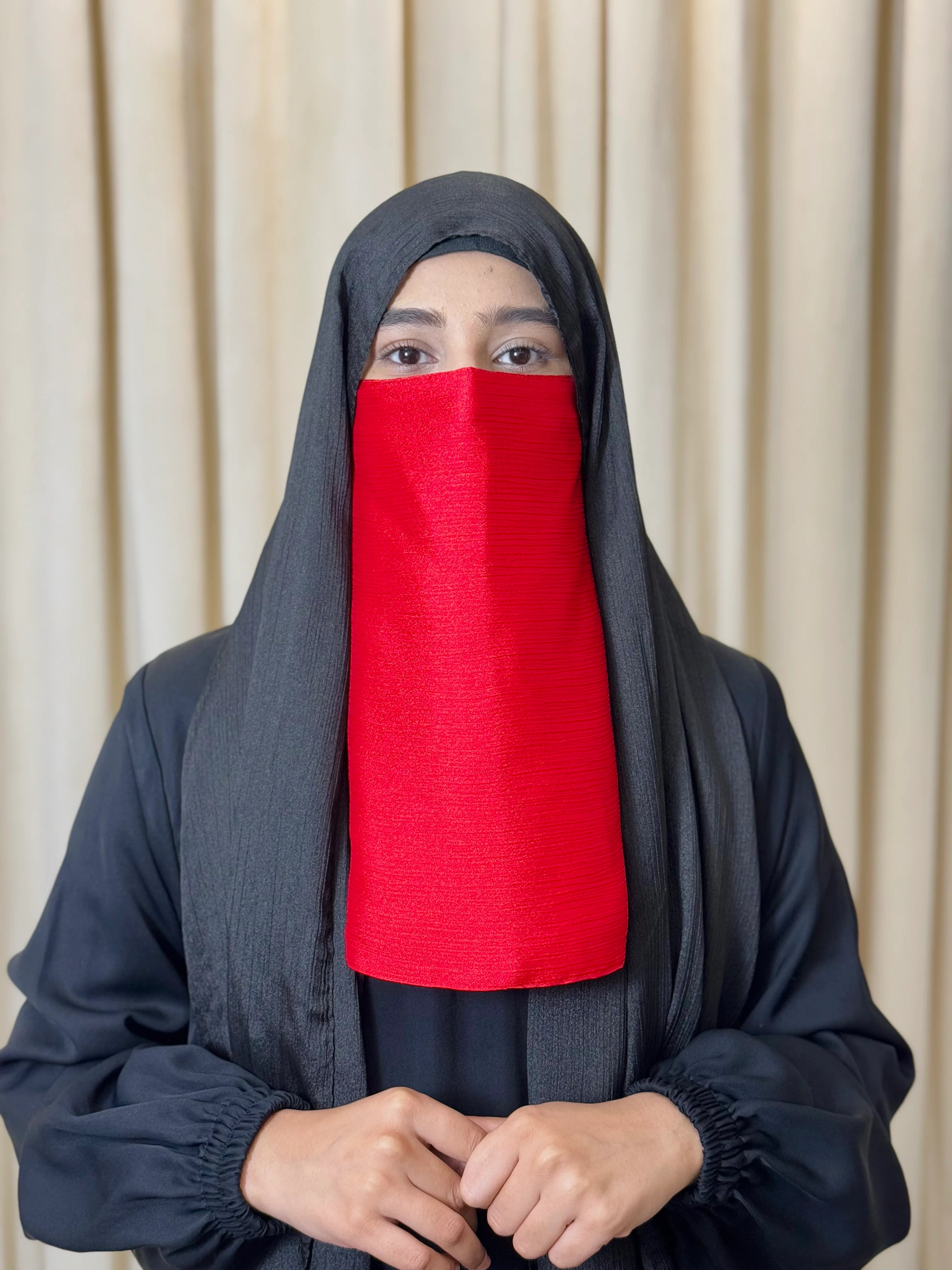 Silk Half Niqab - Bright Red