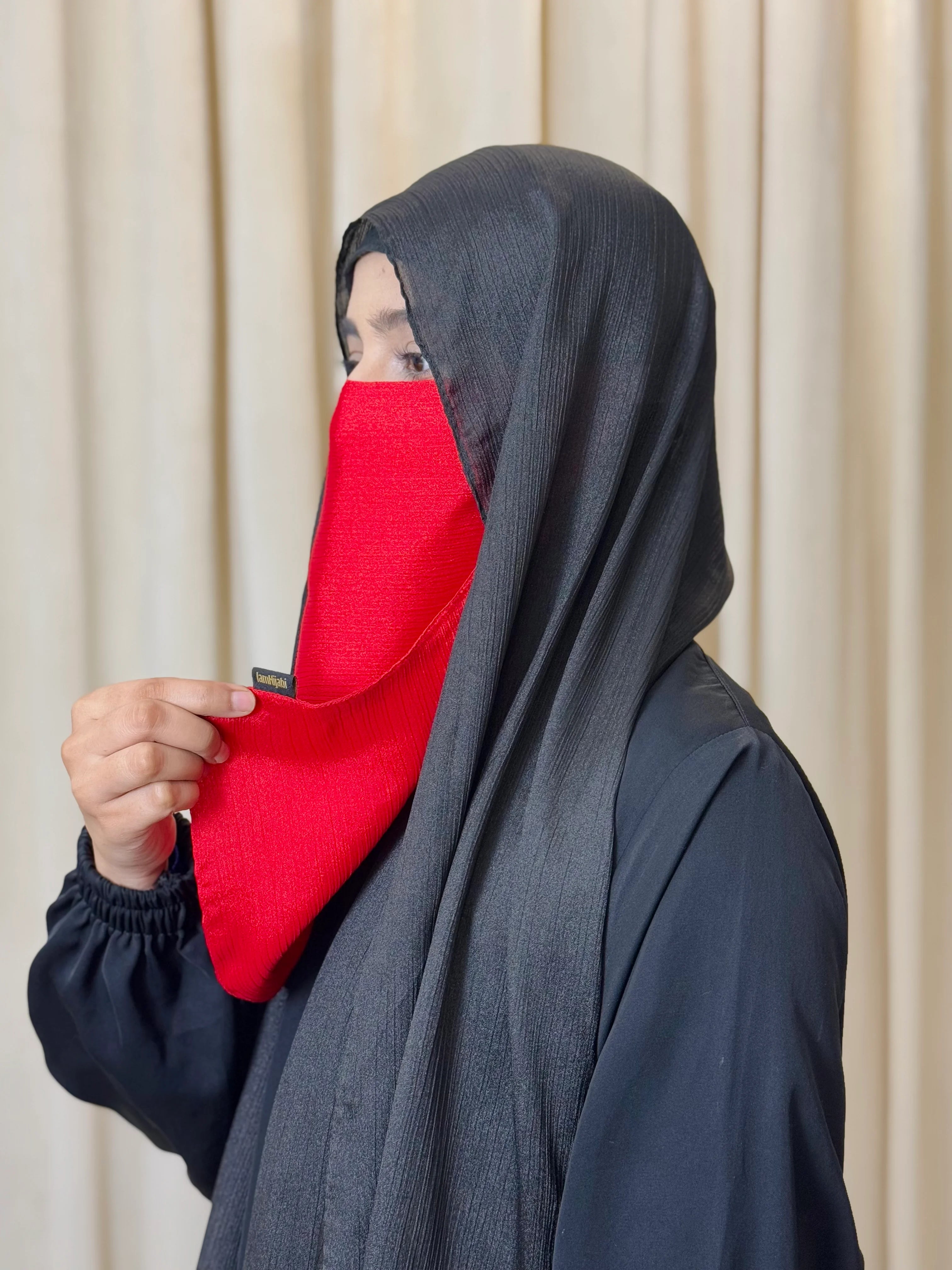 Silk Half Niqab - Bright Red