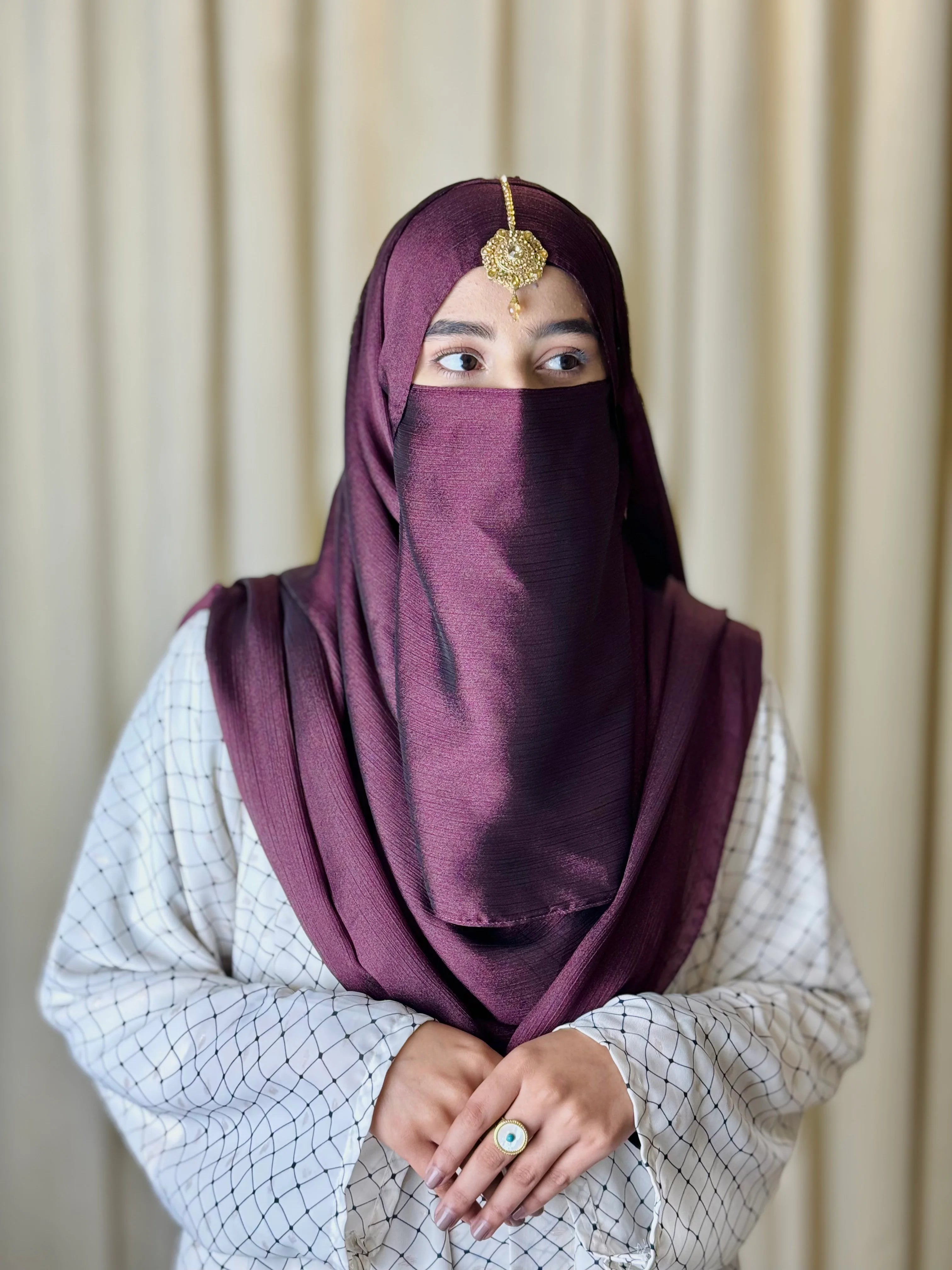 Silk Hijab And Niqab Set - Burgundy