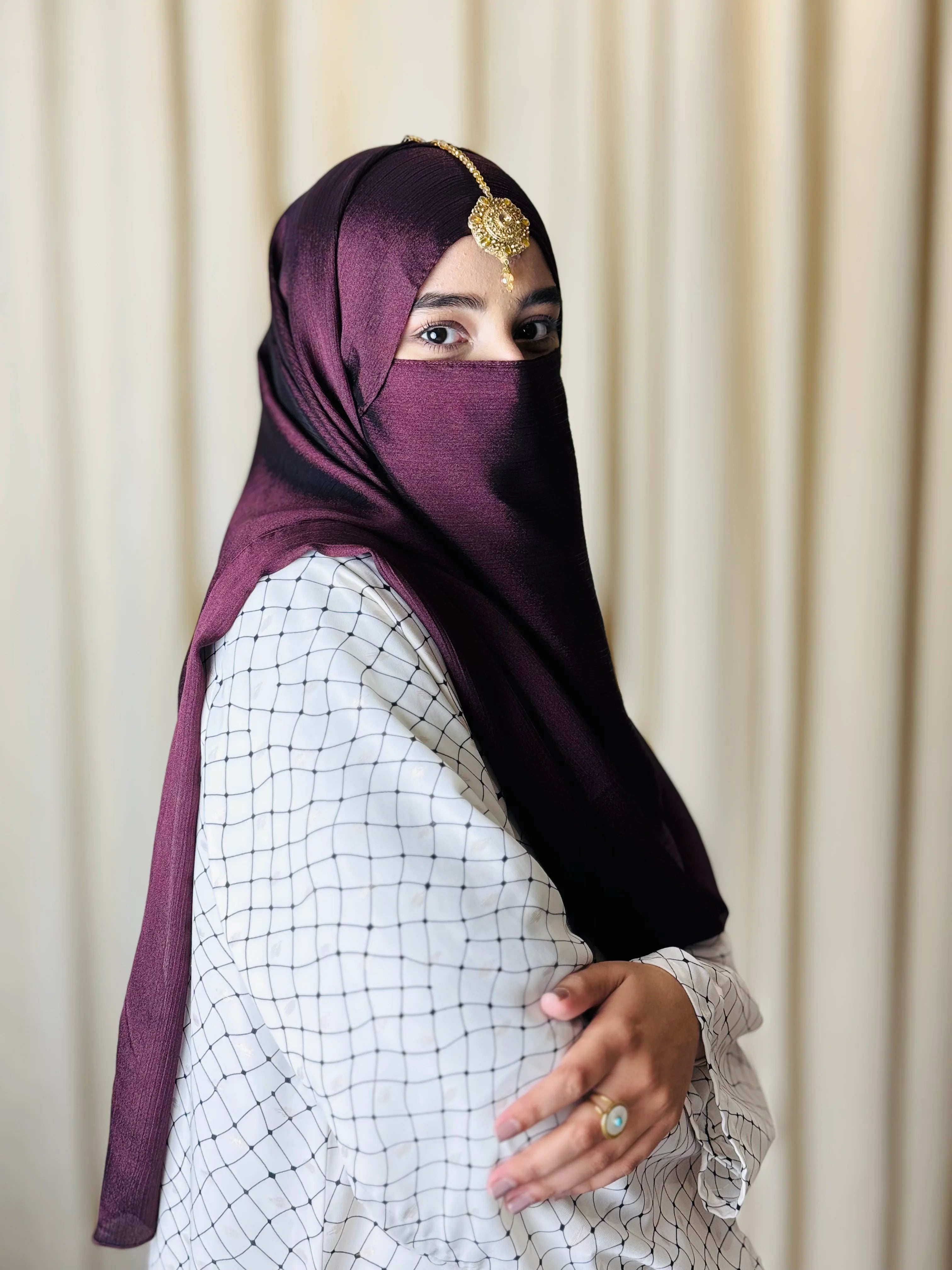 Silk Hijab And Niqab Set - Burgundy