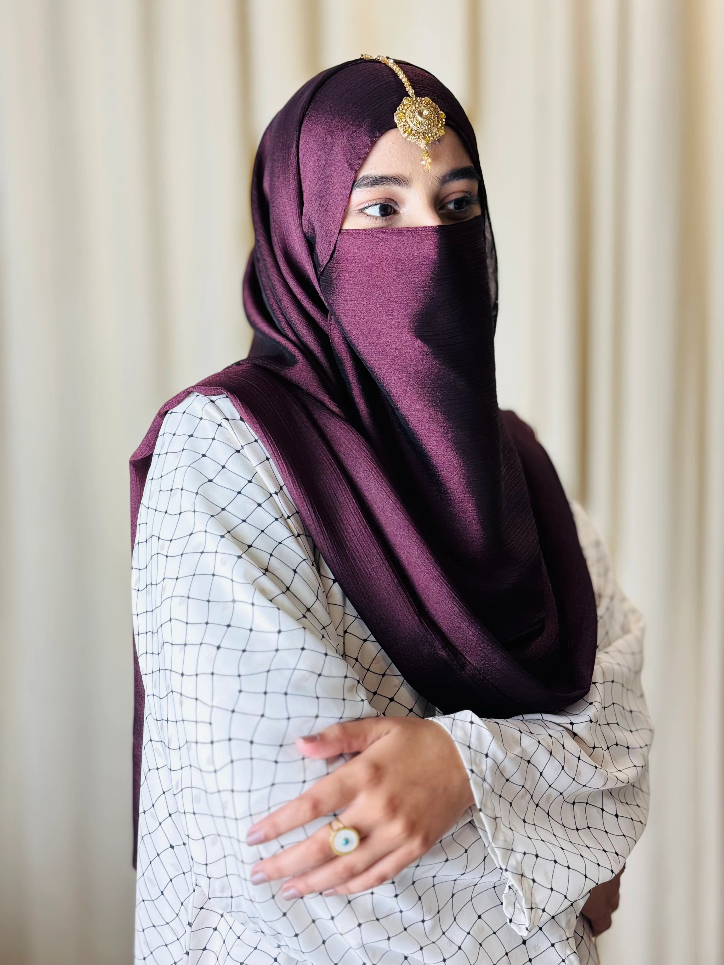 Silk Hijab And Niqab Set - Burgundy