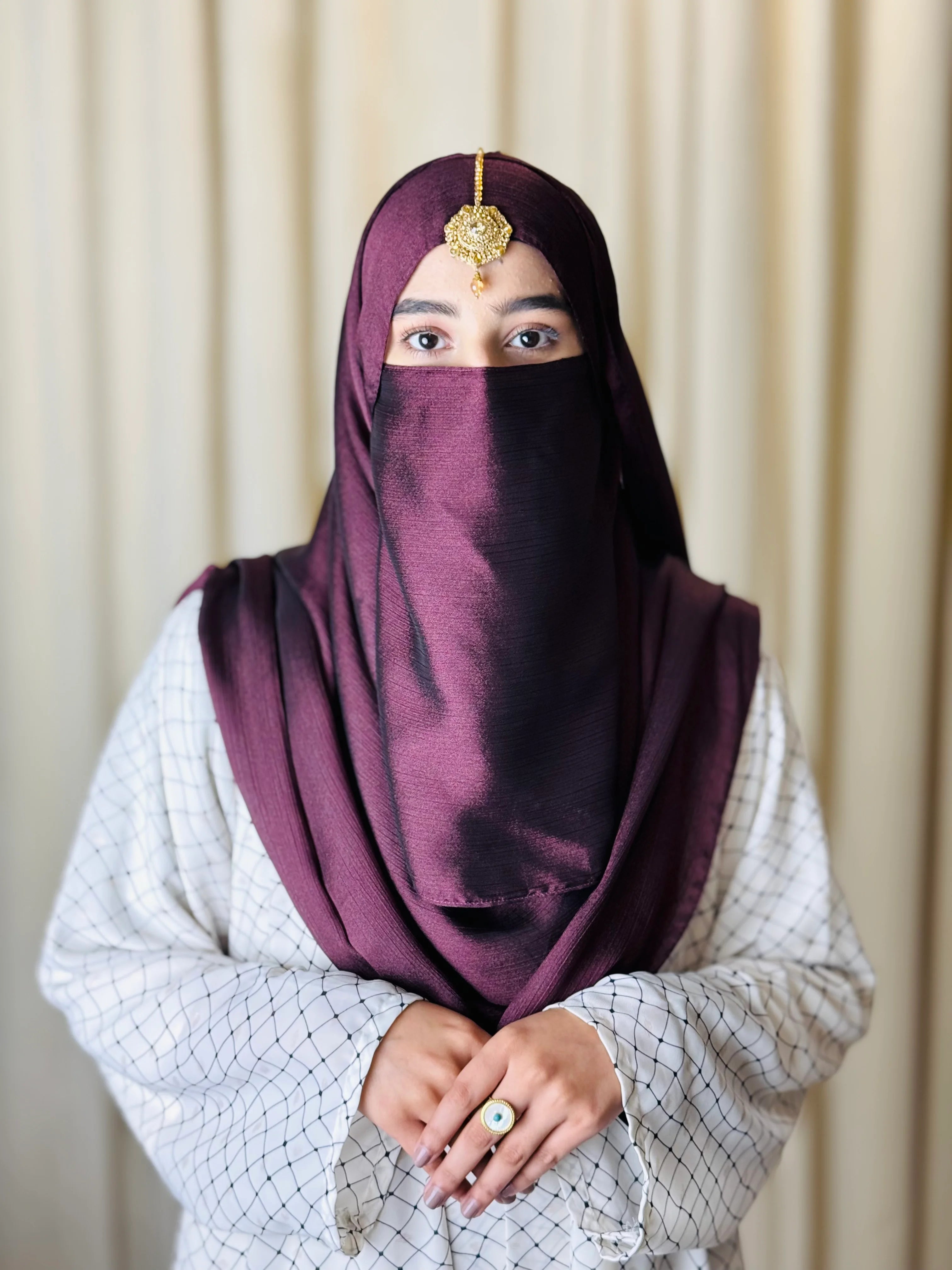 Silk Hijab And Niqab Set - Burgundy