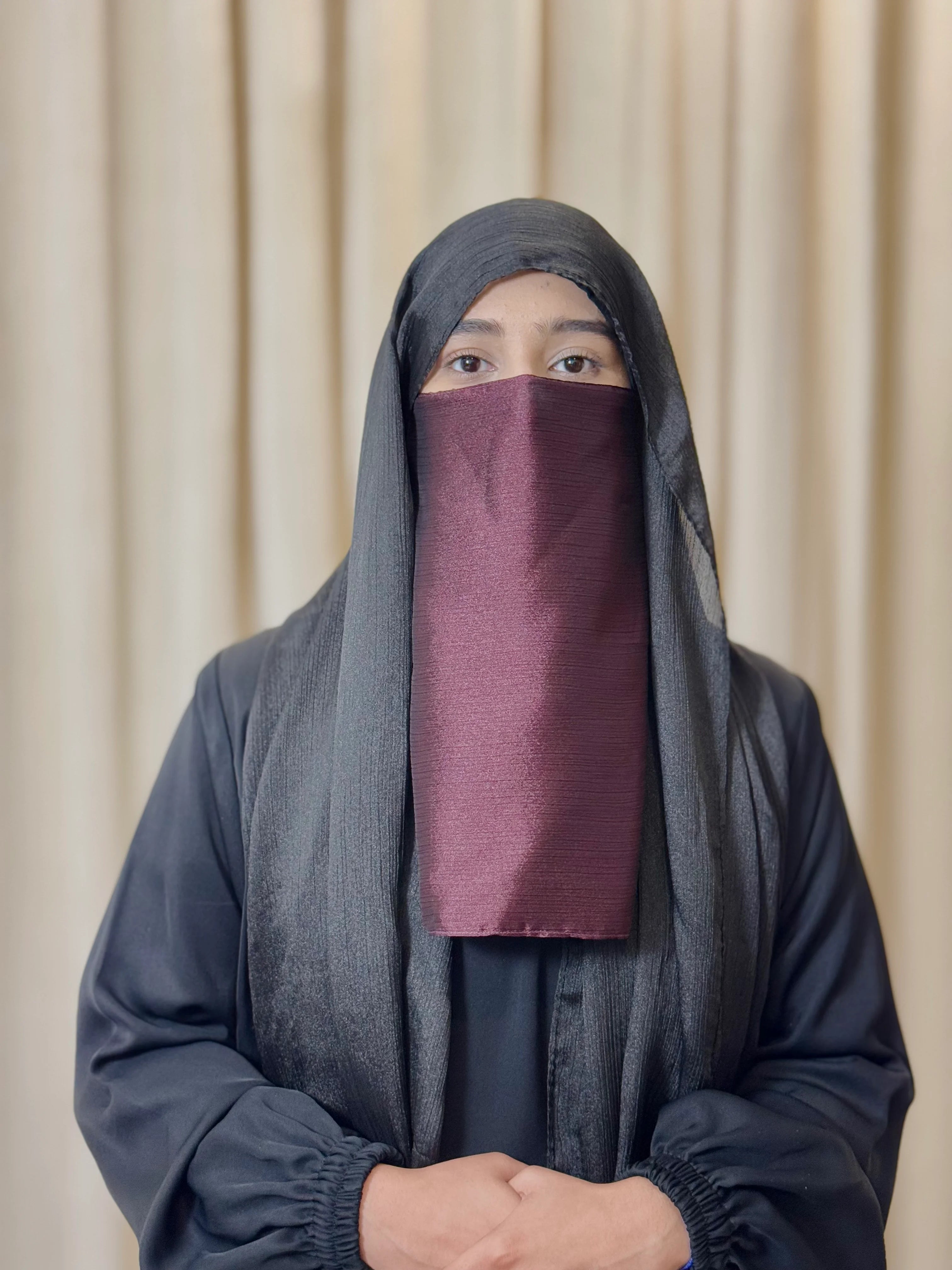 Silk Half Niqab - Burgundy