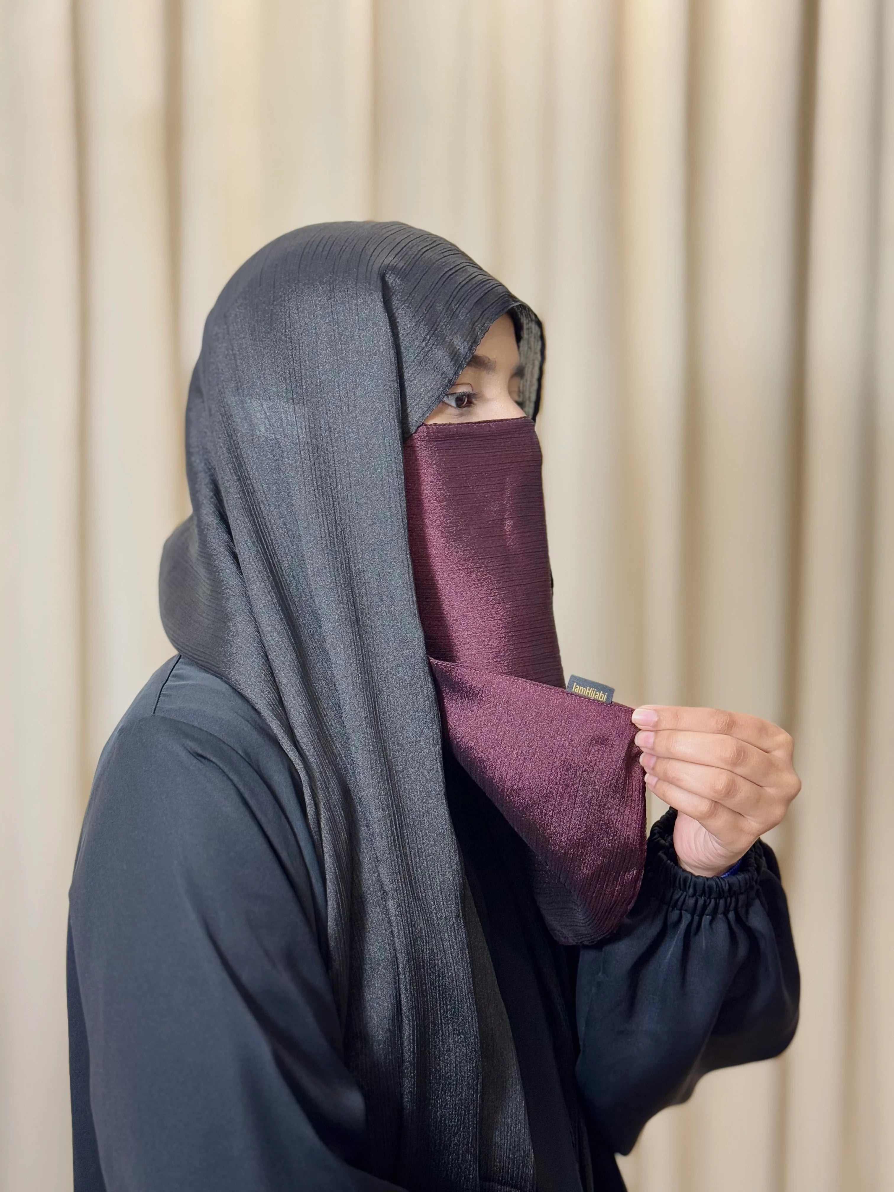 Silk Half Niqab - Burgundy
