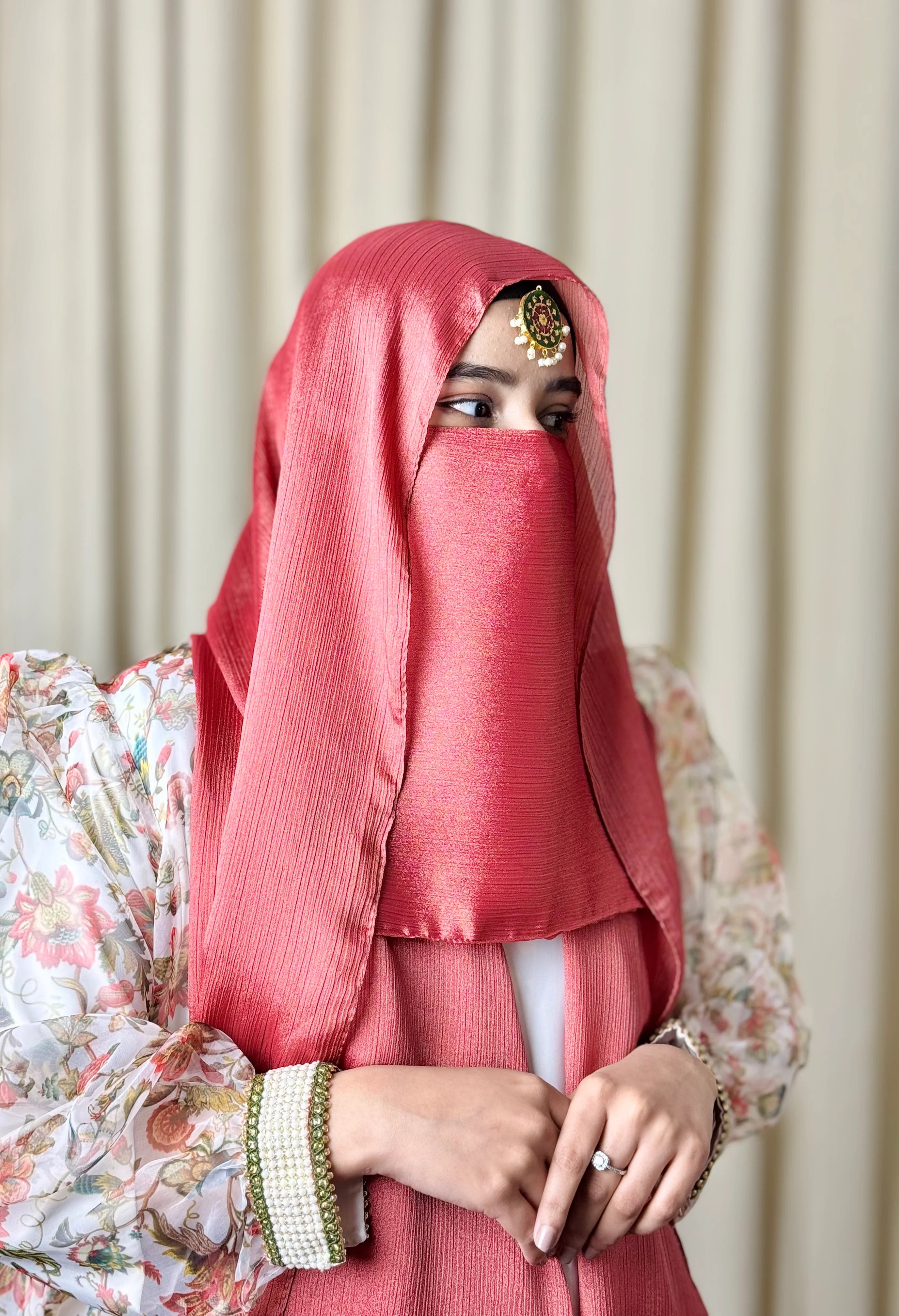 Silk Hijab And Niqab Set - Coral