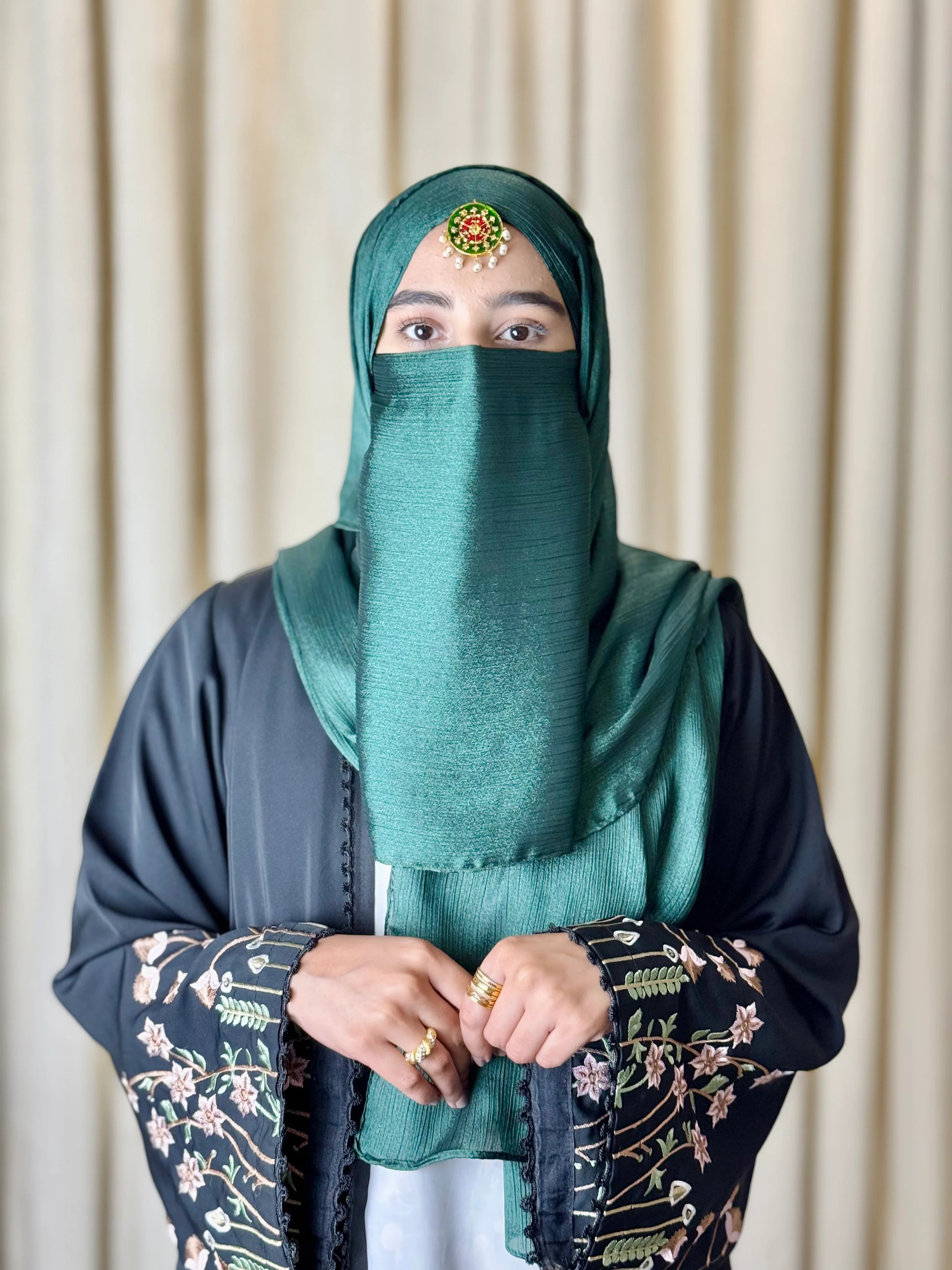 Silk Hijab And Niqab Set - Dark Green