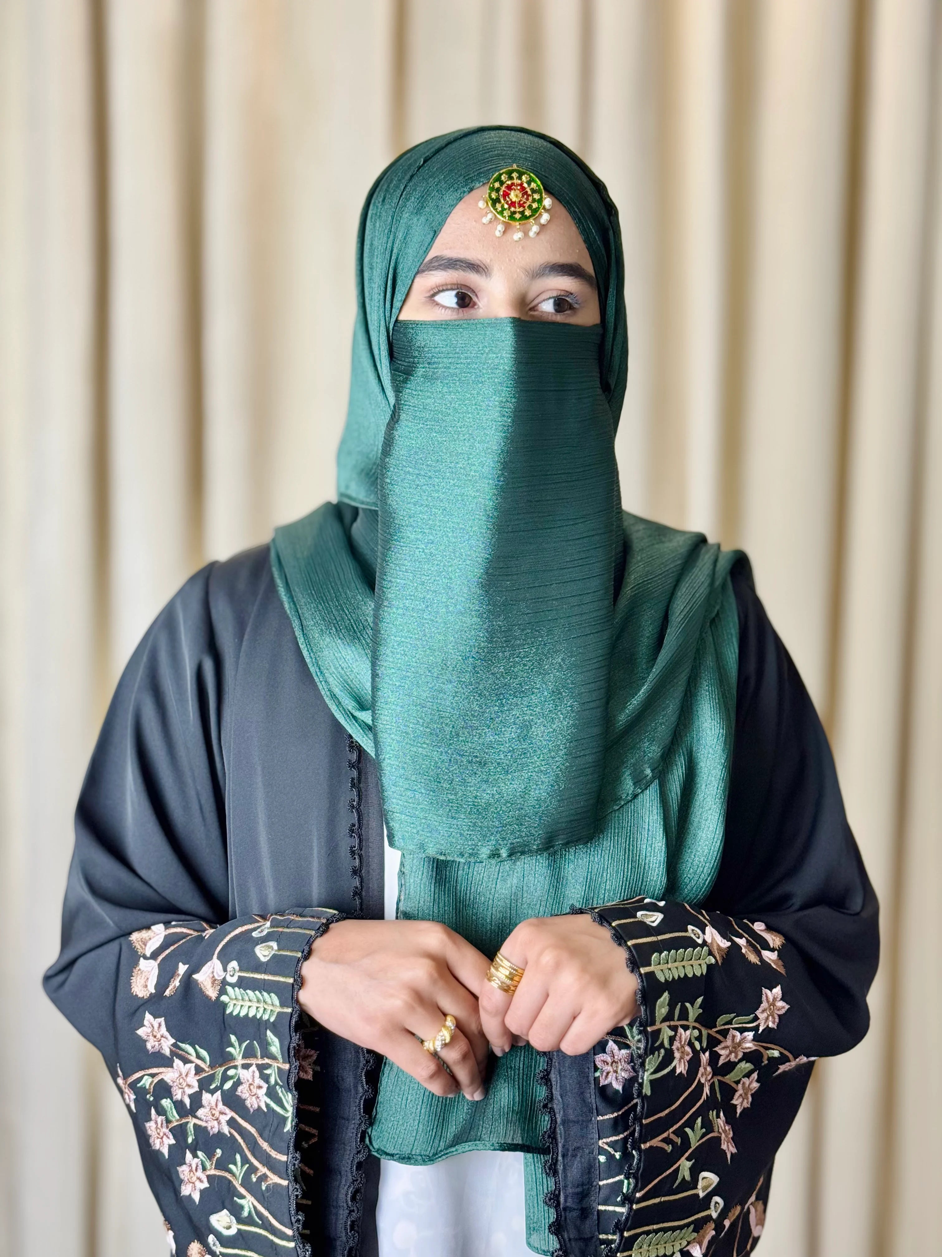 Silk Hijab And Niqab Set - Dark Green