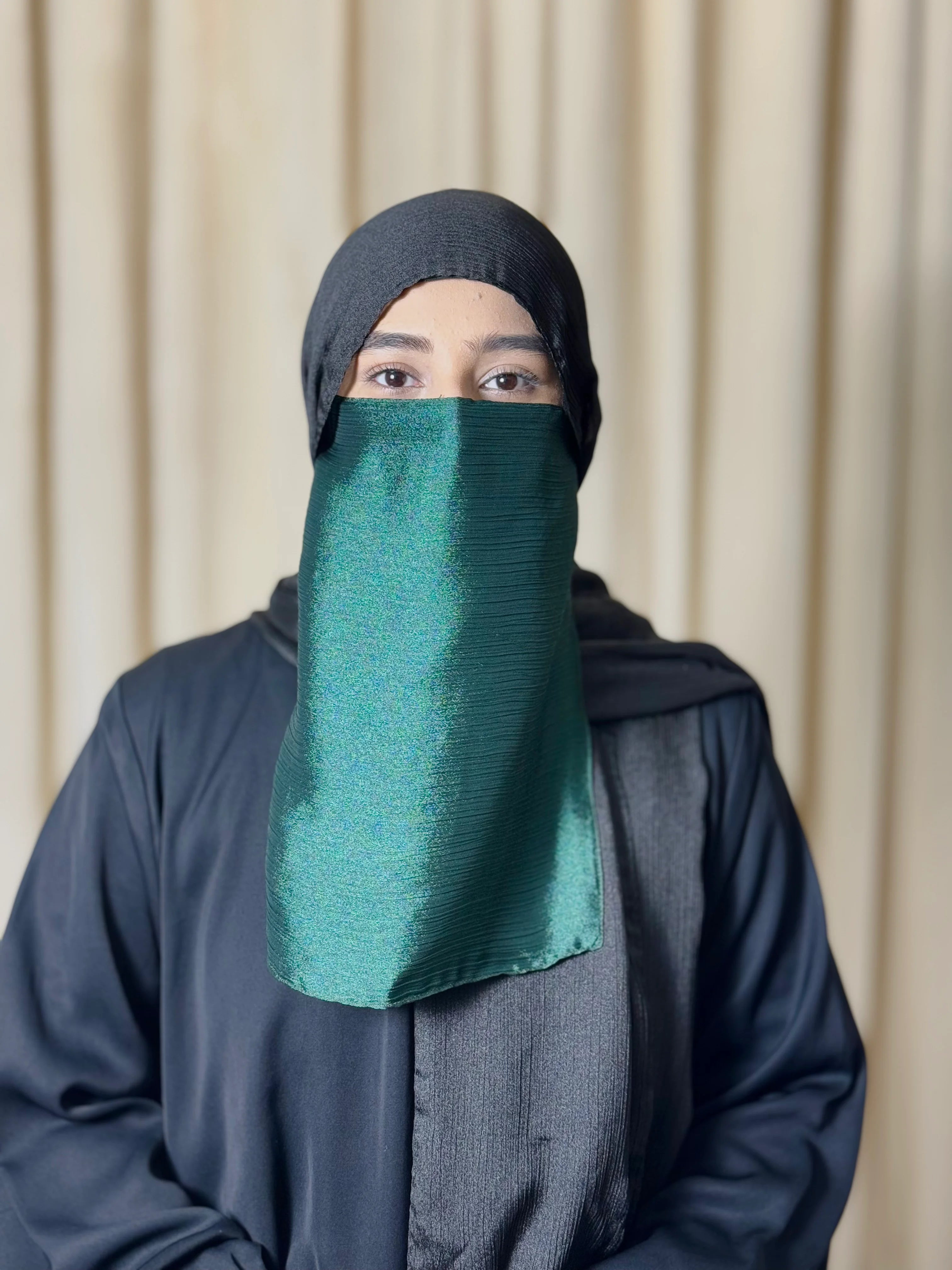 Silk Half Niqab - Dark Green