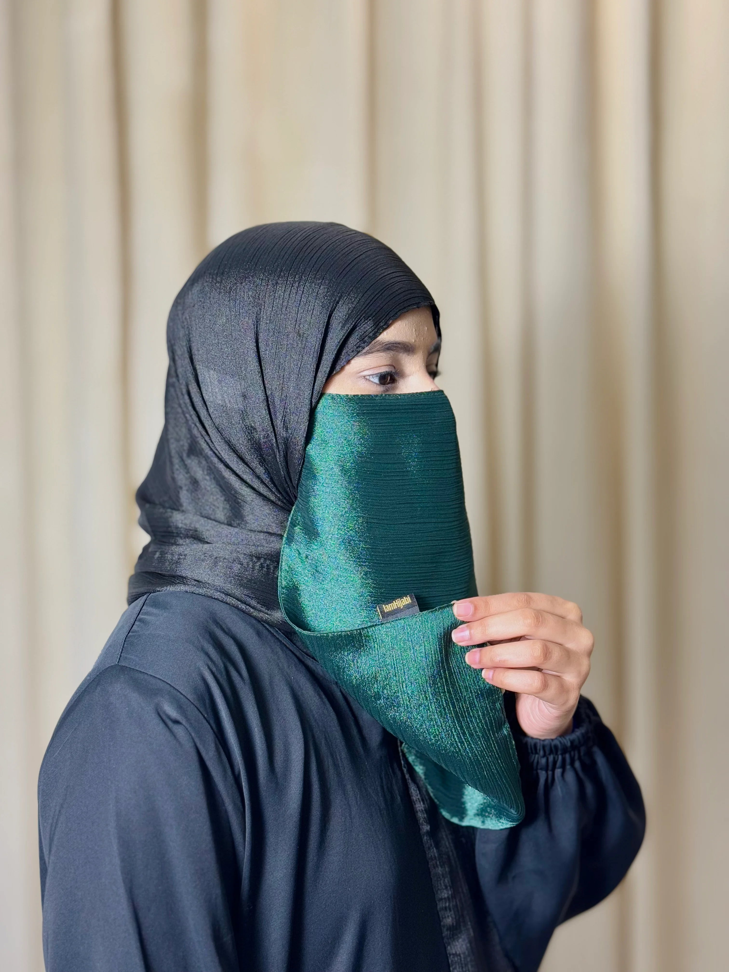 Silk Half Niqab - Dark Green