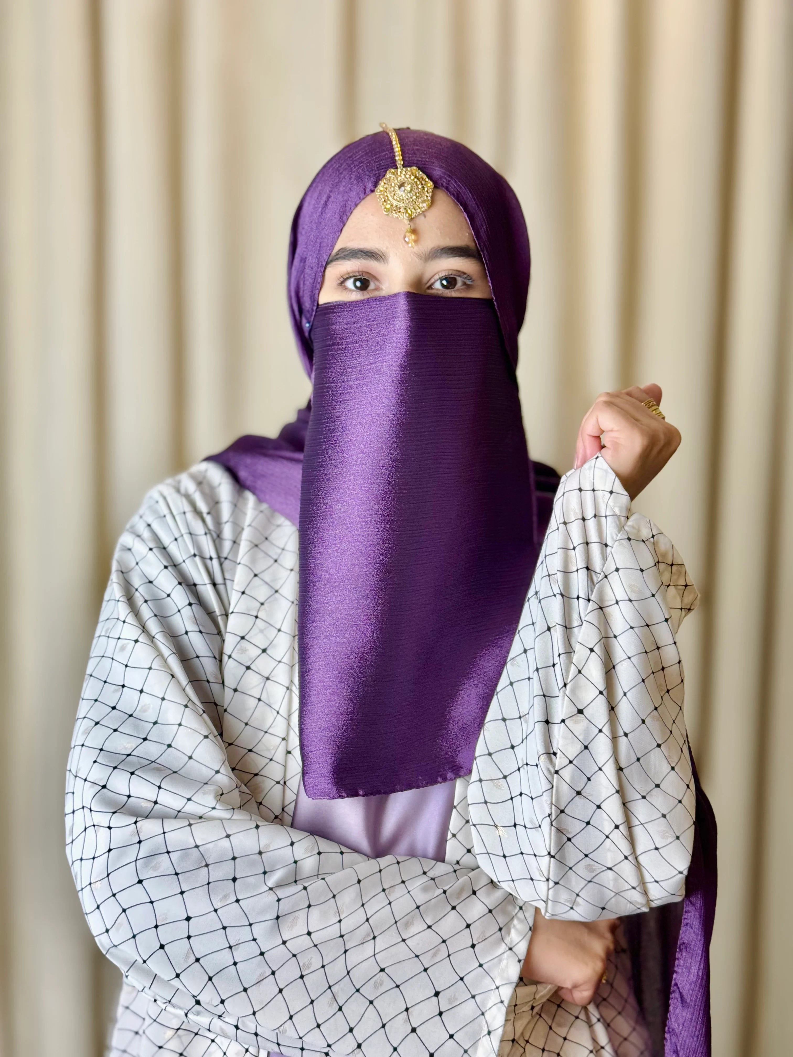 Silk Hijab And Niqab Set - Dark Purple