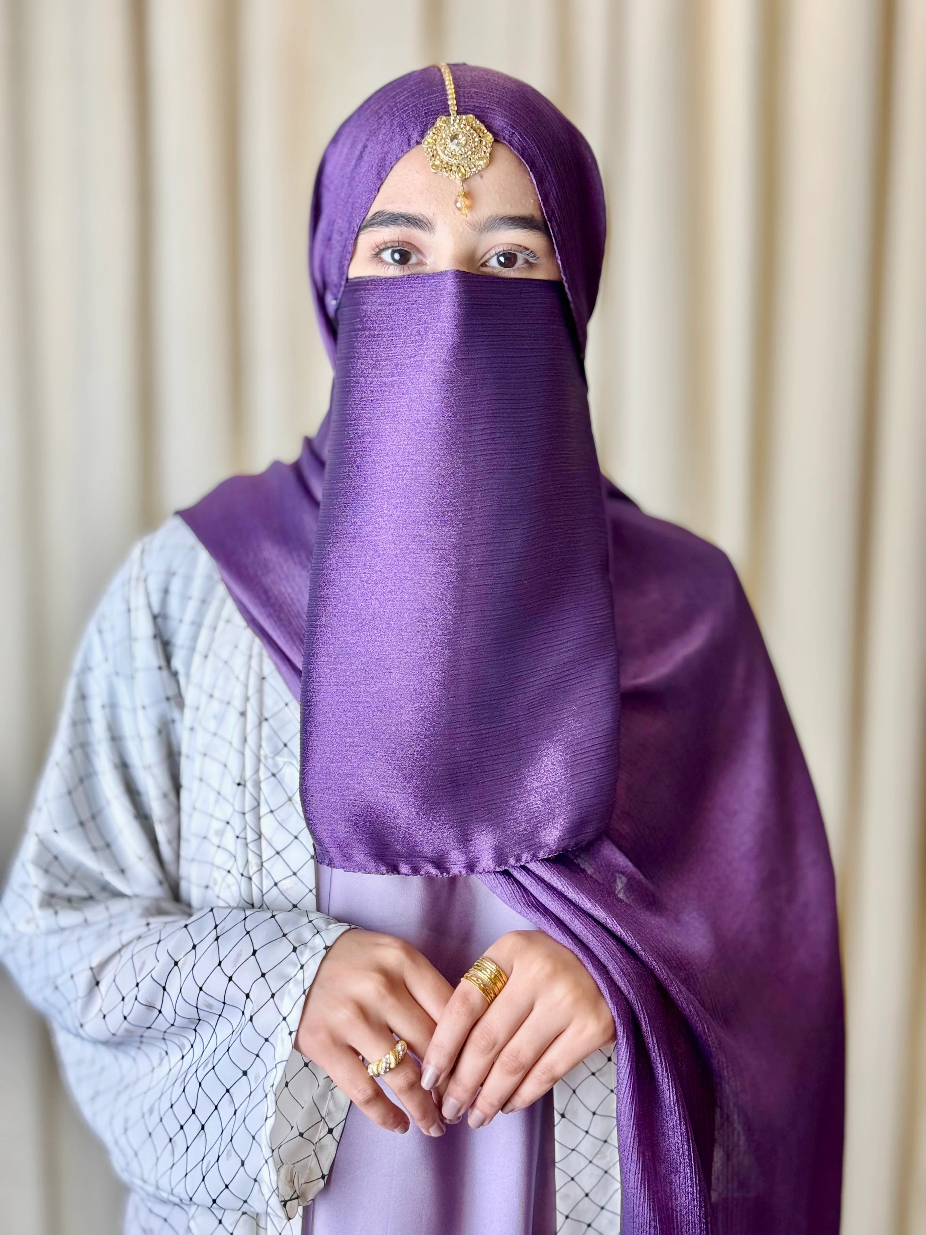 Silk Hijab And Niqab Set - Dark Purple