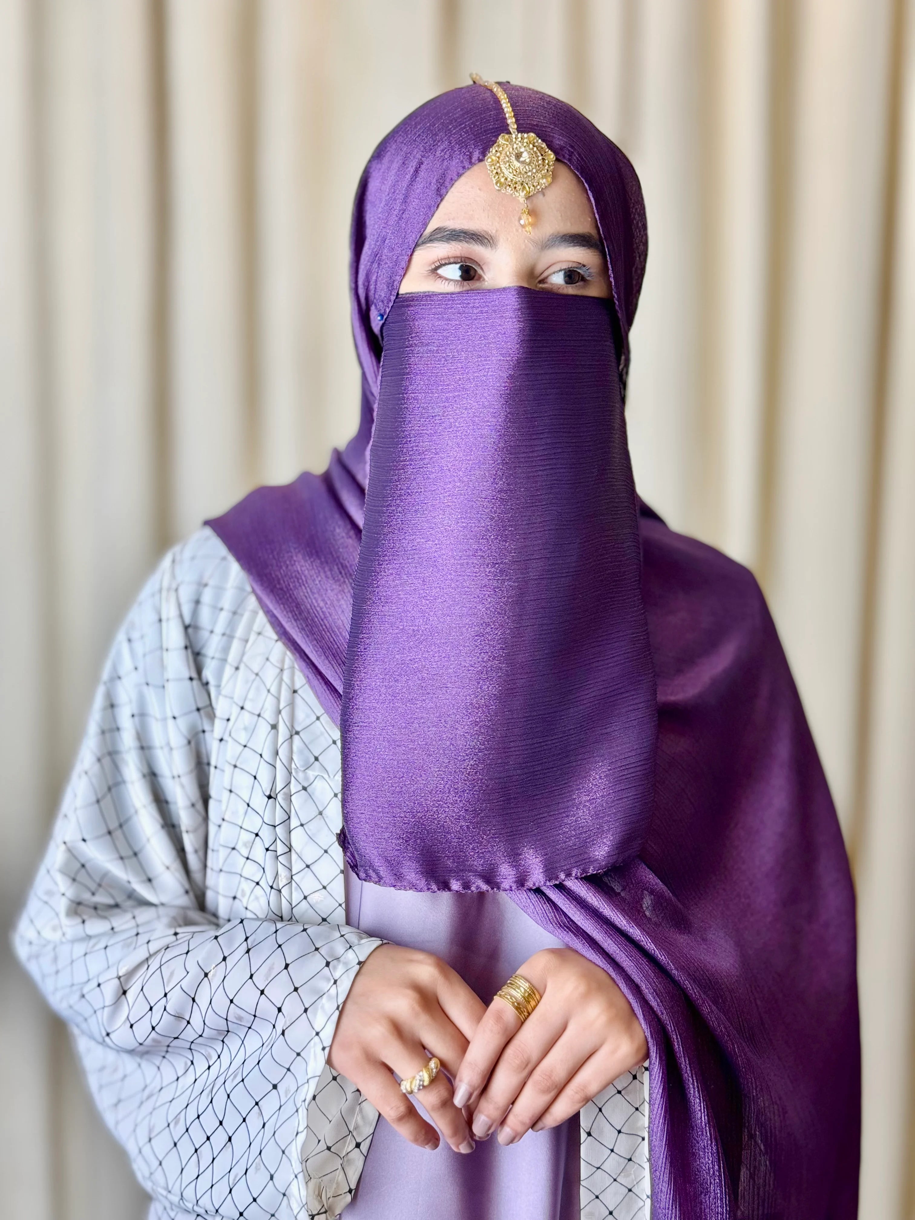 Silk Hijab And Niqab Set - Dark Purple