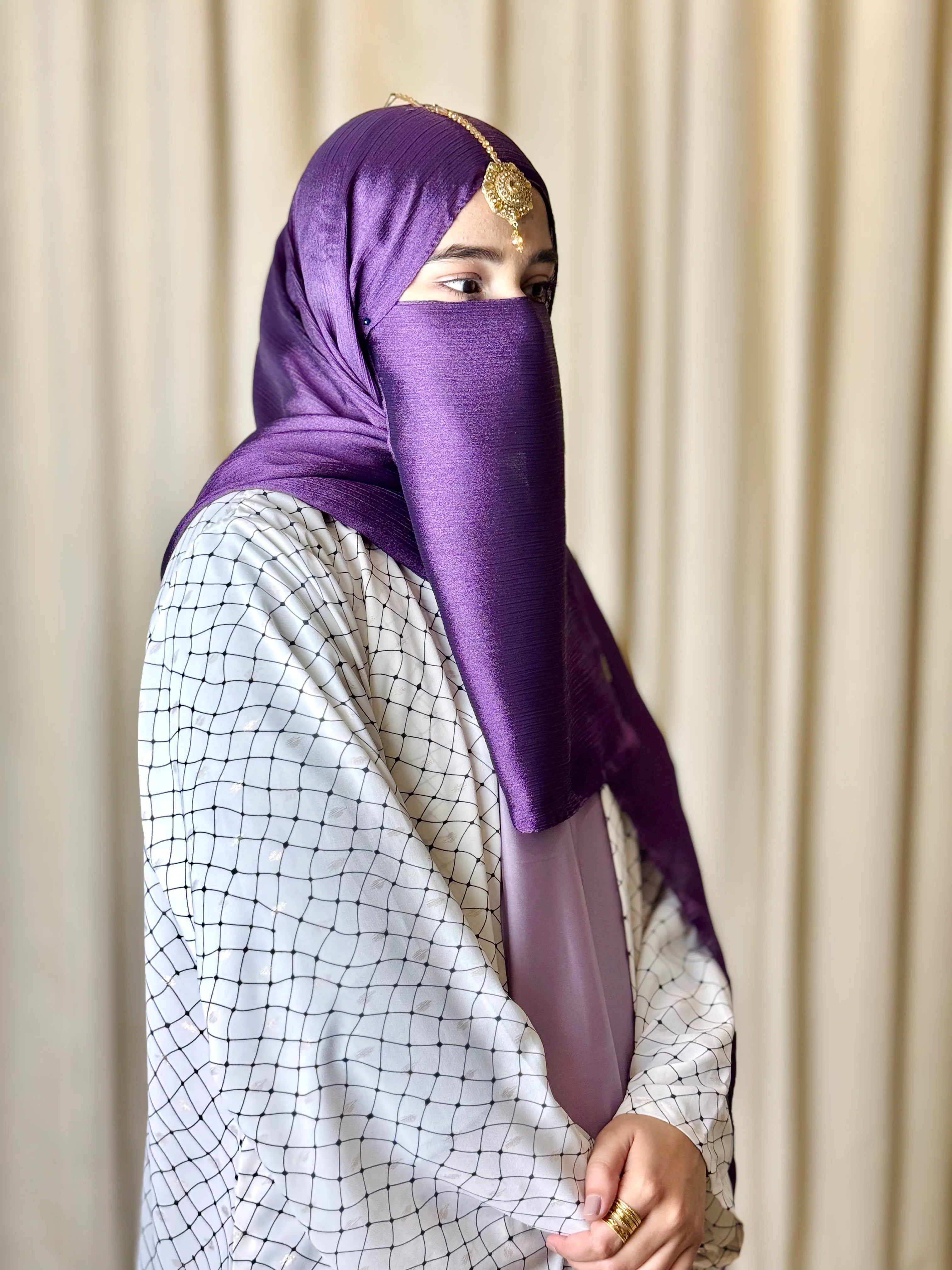 Silk Hijab And Niqab Set - Dark Purple