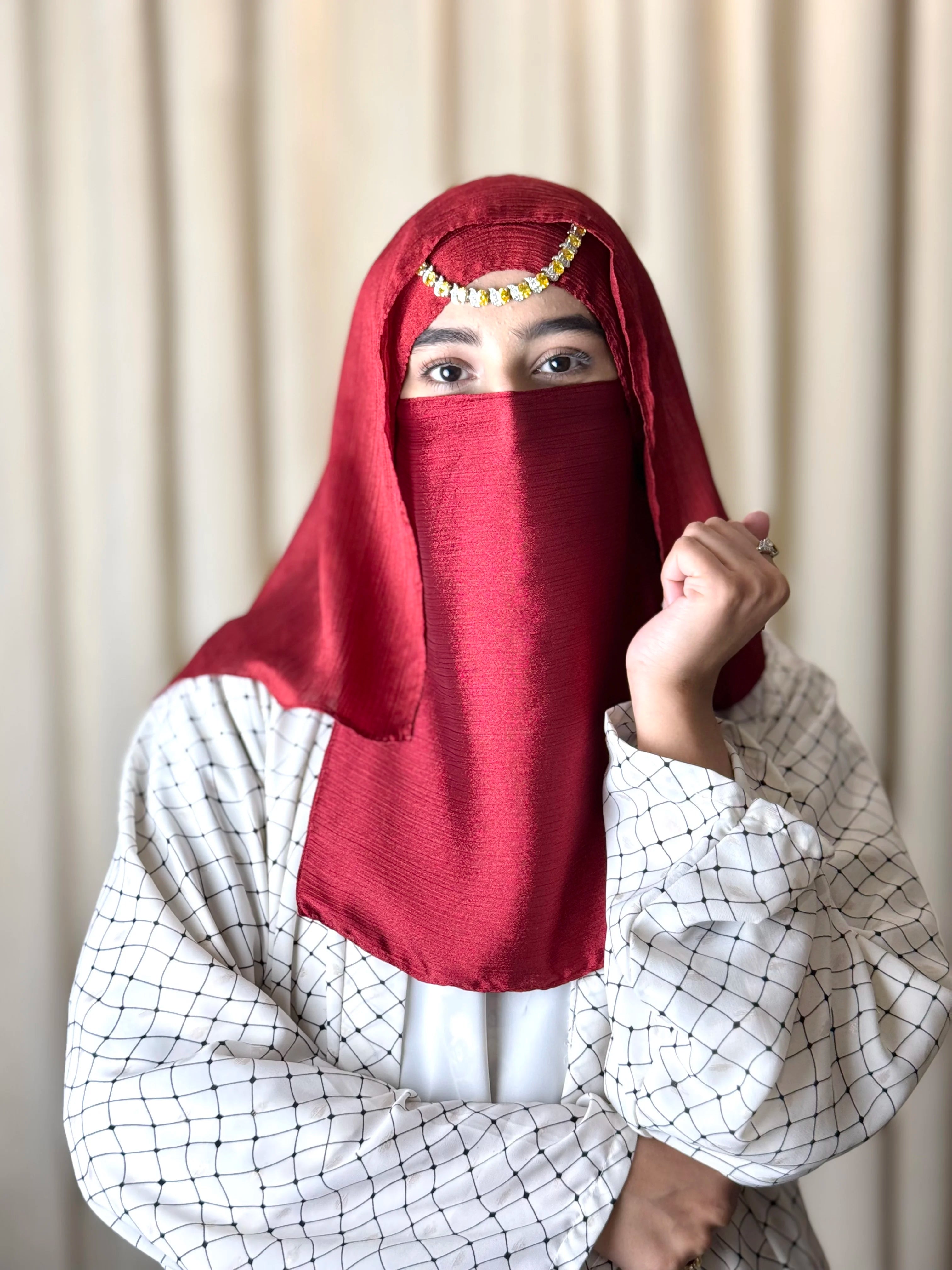 Silk Hijab And Niqab Set - Dark Red