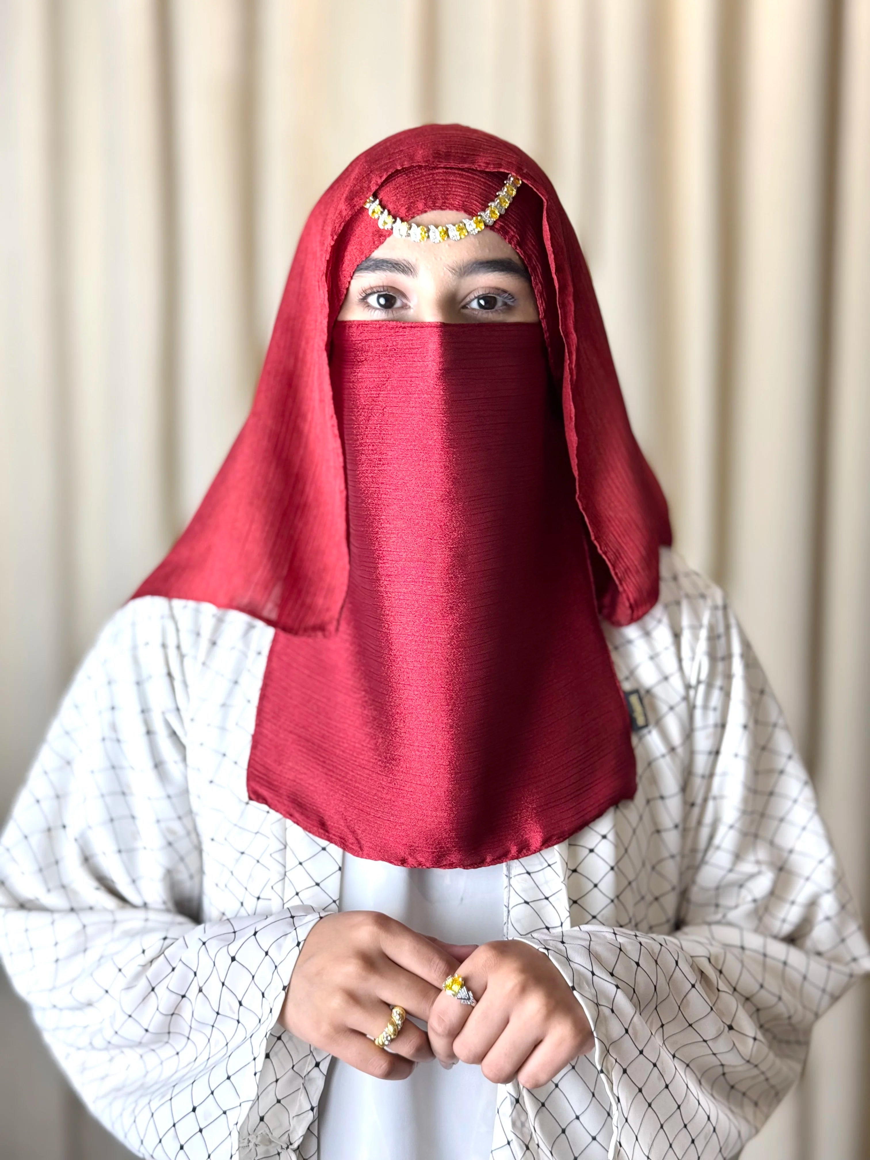 Silk Hijab And Niqab Set - Dark Red