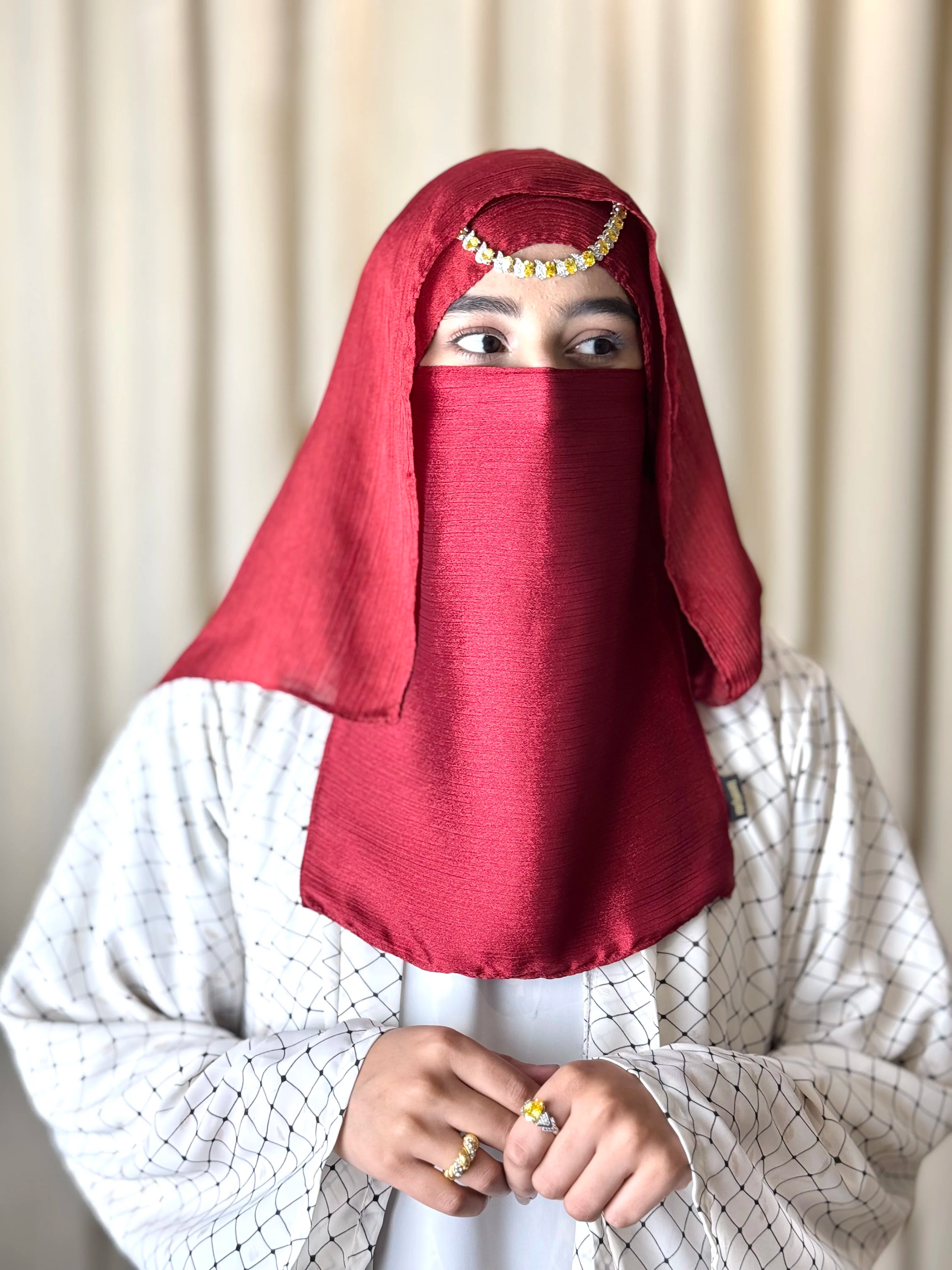 Silk Hijab And Niqab Set - Dark Red