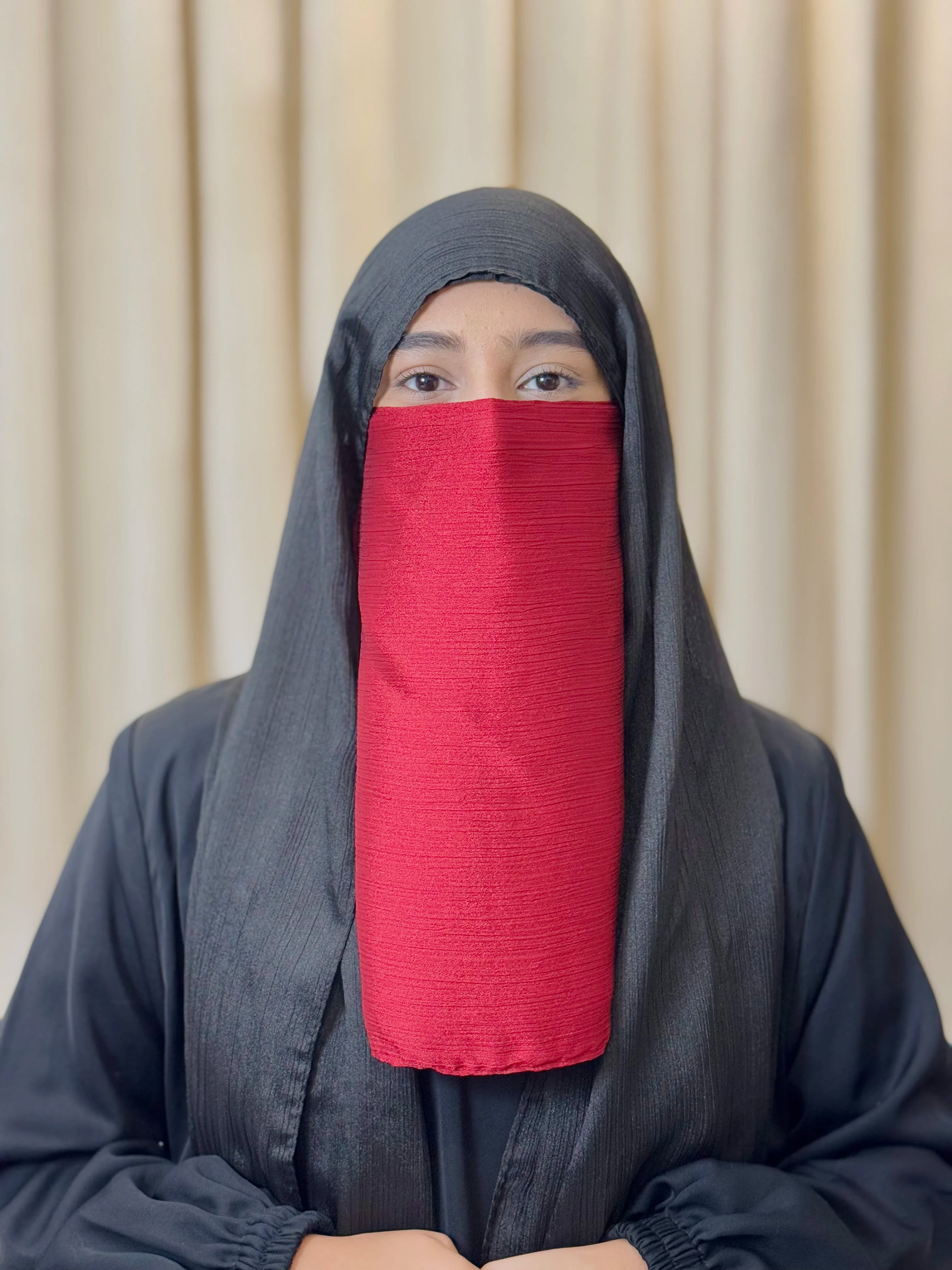 Silk Half Niqab - Dark Red