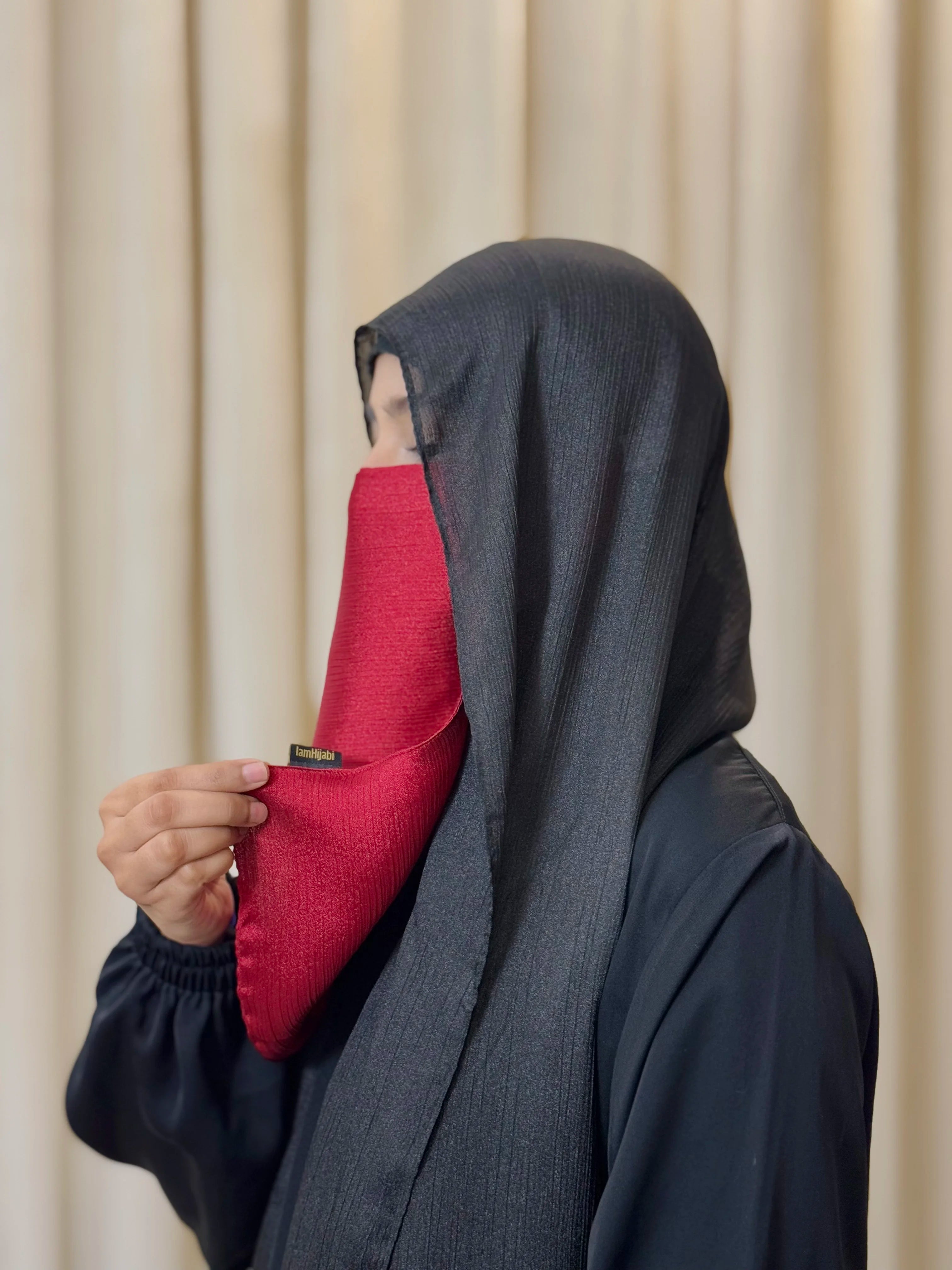 Silk Half Niqab - Dark Red